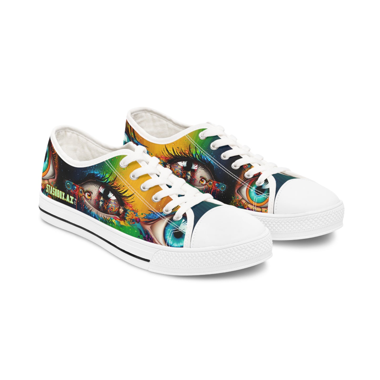 Stashbox Psychedelic Women's Shoes - Vibrant Eyes Design - #FashionStatement #BoldColors #ArtisticSneakers 