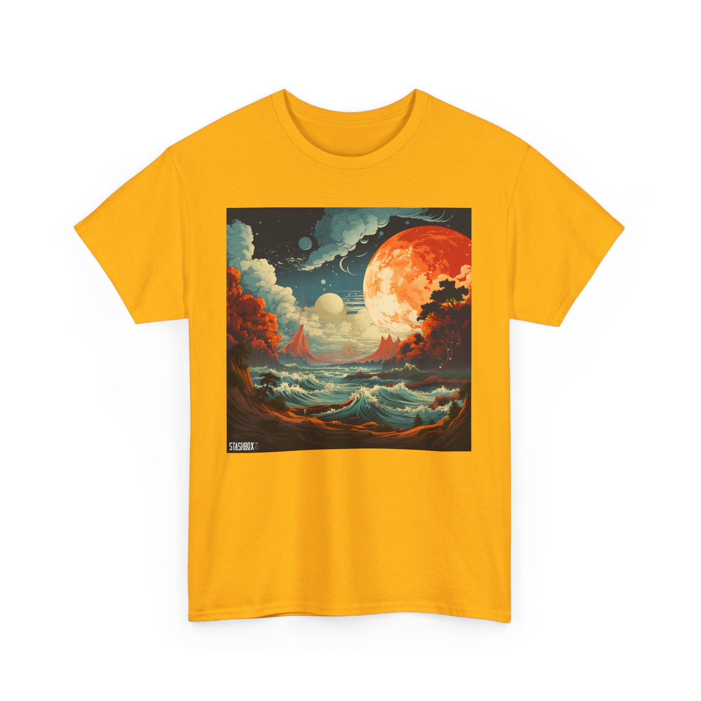 Unisex Heavy Cotton Tshirt Spacy Colorful Beach w/ Waves 37