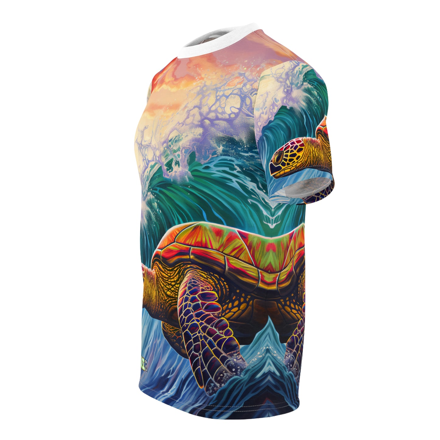 Unisex Cut & Sew Tee (AOP) Surfing Giant Turtle Waves 009