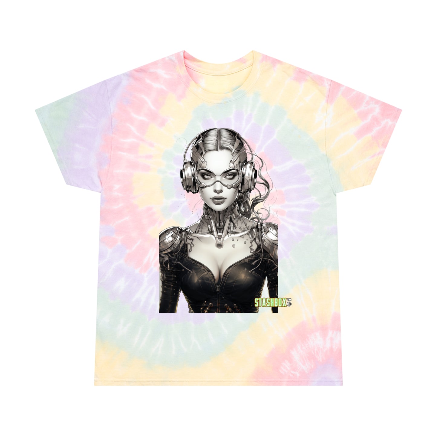 Dive into the cosmic dance with our Epic Spiral Tie-Dye Tee Shirt, starring the Silver Stunner. Stashbox Character Design #001. Style, wonder, and intergalactic vibes, curated by Stashbox.ai.