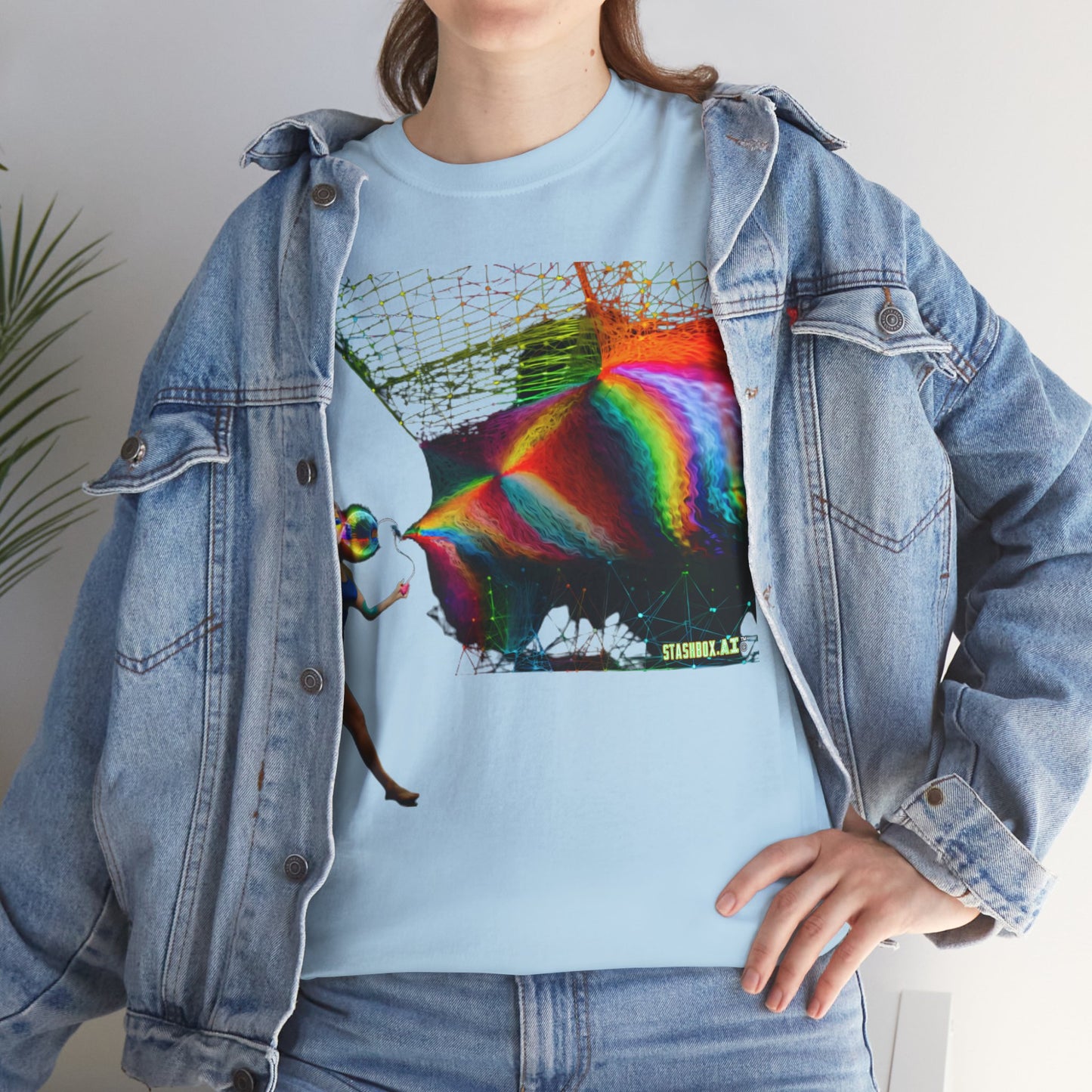 Unisex Heavy Cotton T-Shirt  Beautiful Woman Rainbow Ink Drawn 007
