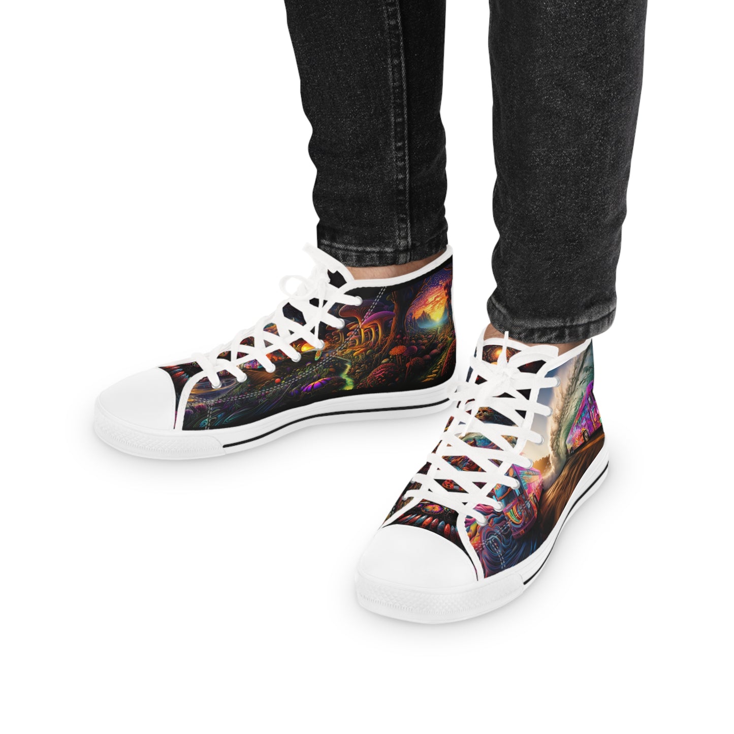 Dance to the Psychedelic Beats in our Unisex High Top Sneakers #001. Style in every step, exclusively at Stashbox.ai.
