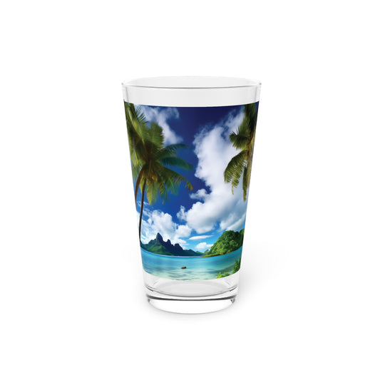 Pint Glass, 16oz Tahiti Tropical Beach Art Tropics 001