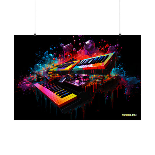 Matte Horizontal Poster Vibrant Colors Pianos and Color Splatter  001