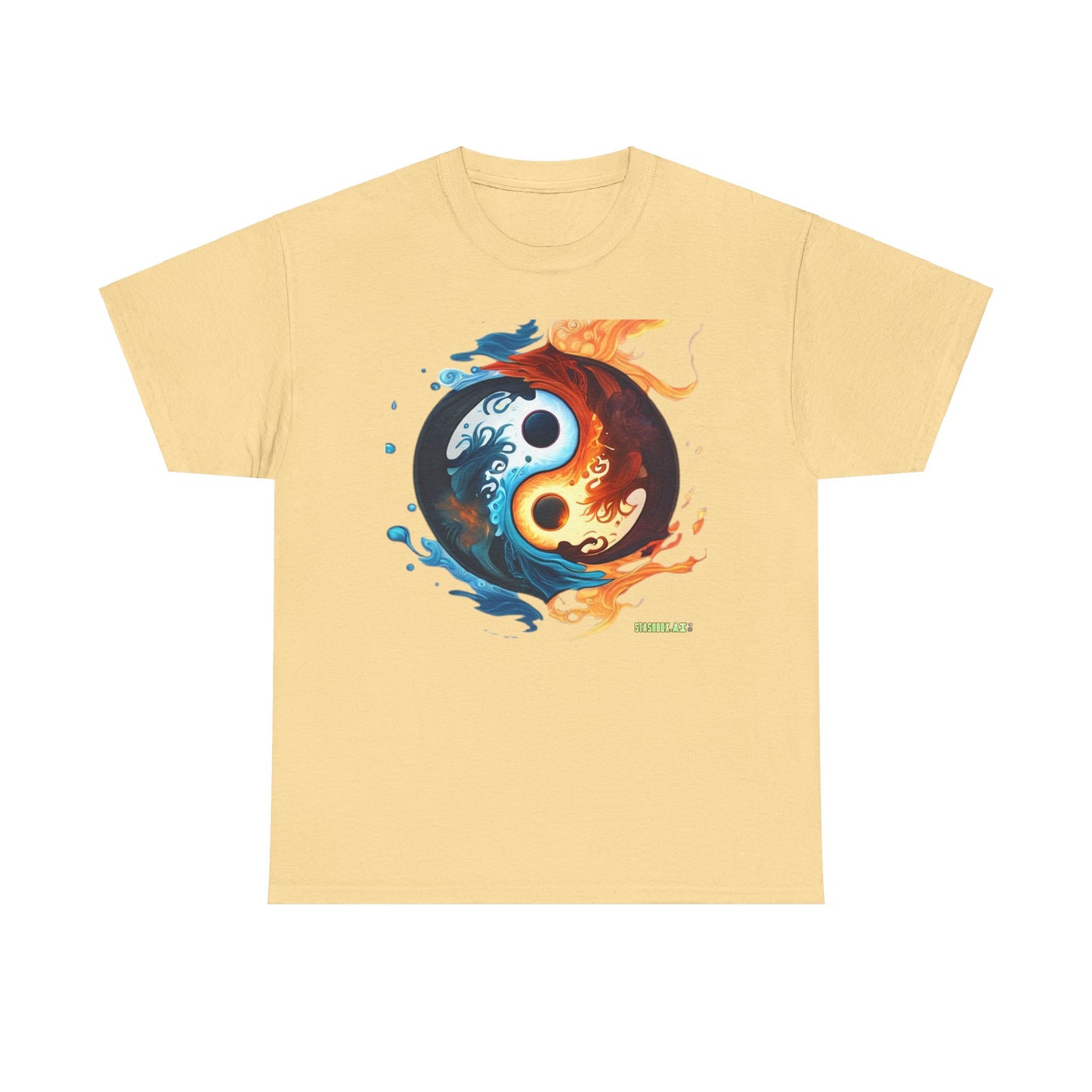 Unisex Heavy Cotton T-Shirt Colorful Yin Yang Symbol by Joel Lovett 001