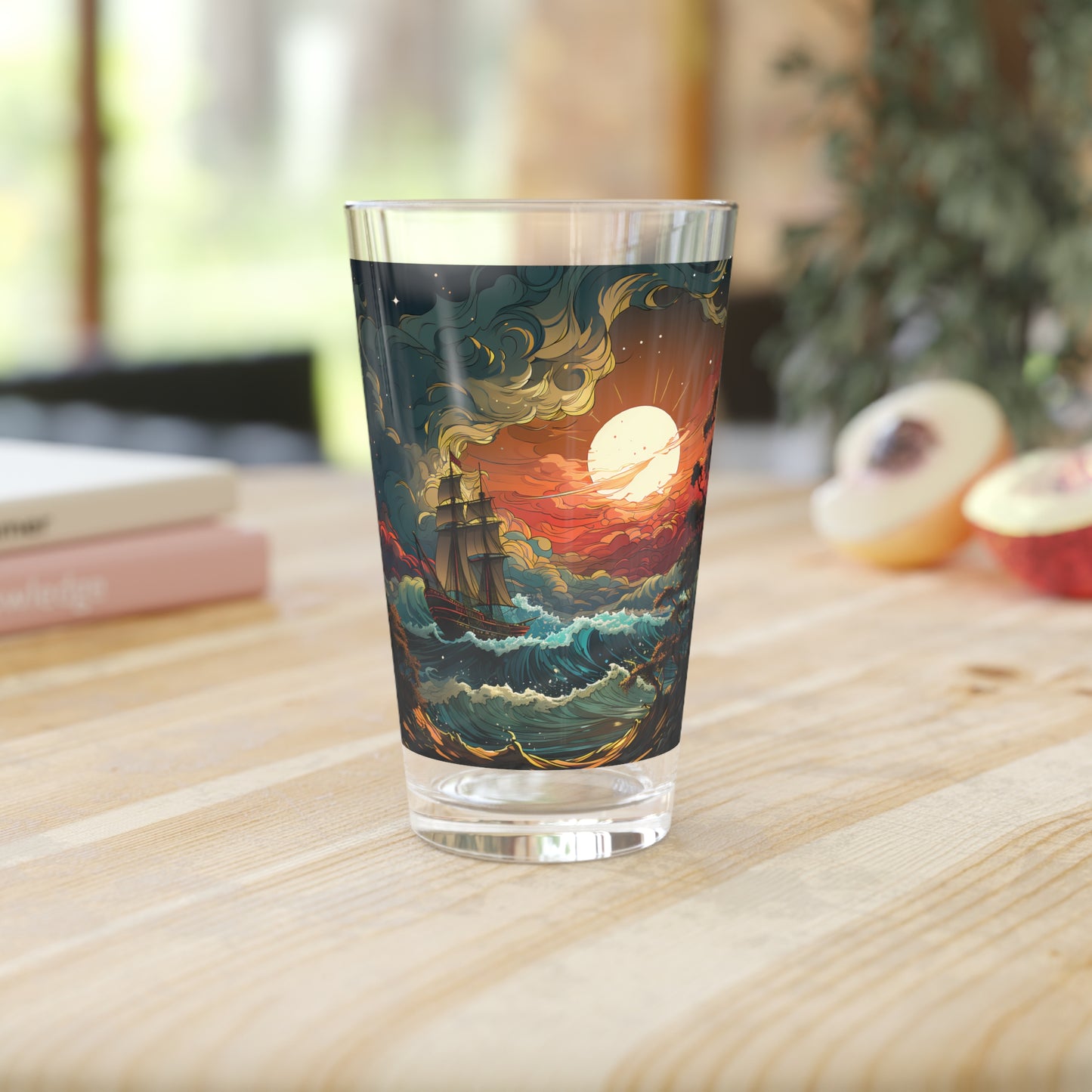 Enchant your drinking experience with our Tarot Card Style Ocean Waves Pint Glass (16oz) - Waves Design #030. Crafted by Stashbox.ai, this glass showcases tarot mysticism with ocean waves and a sailing ship. Embrace the mystic with this captivating glassware.