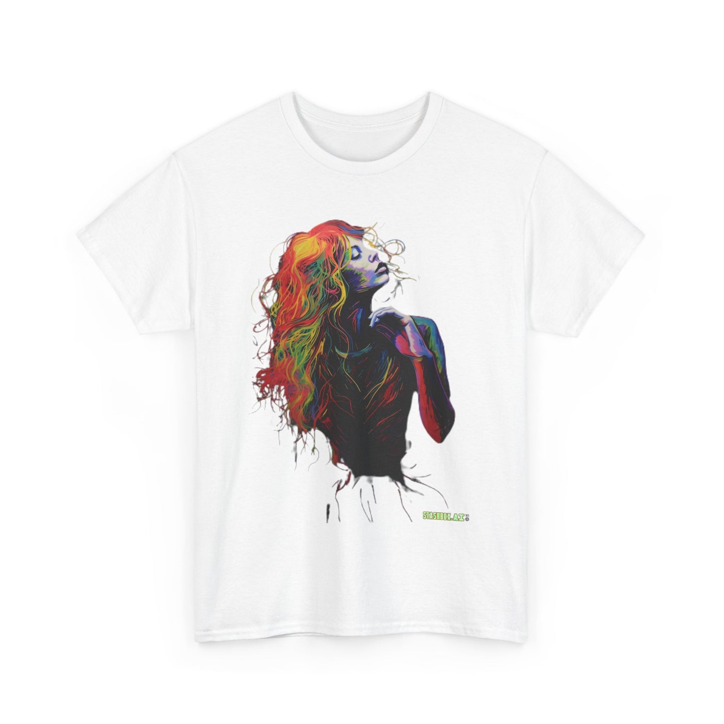 Unisex Heavy Cotton T-Shirt Beautiful Woman Rainbow Ink Drawn  010