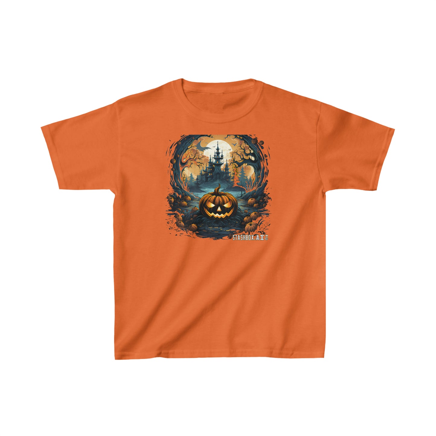 Toddler Kids Heavy Cotton™  TShirt Halloween Haunted House & Pumpkin 006