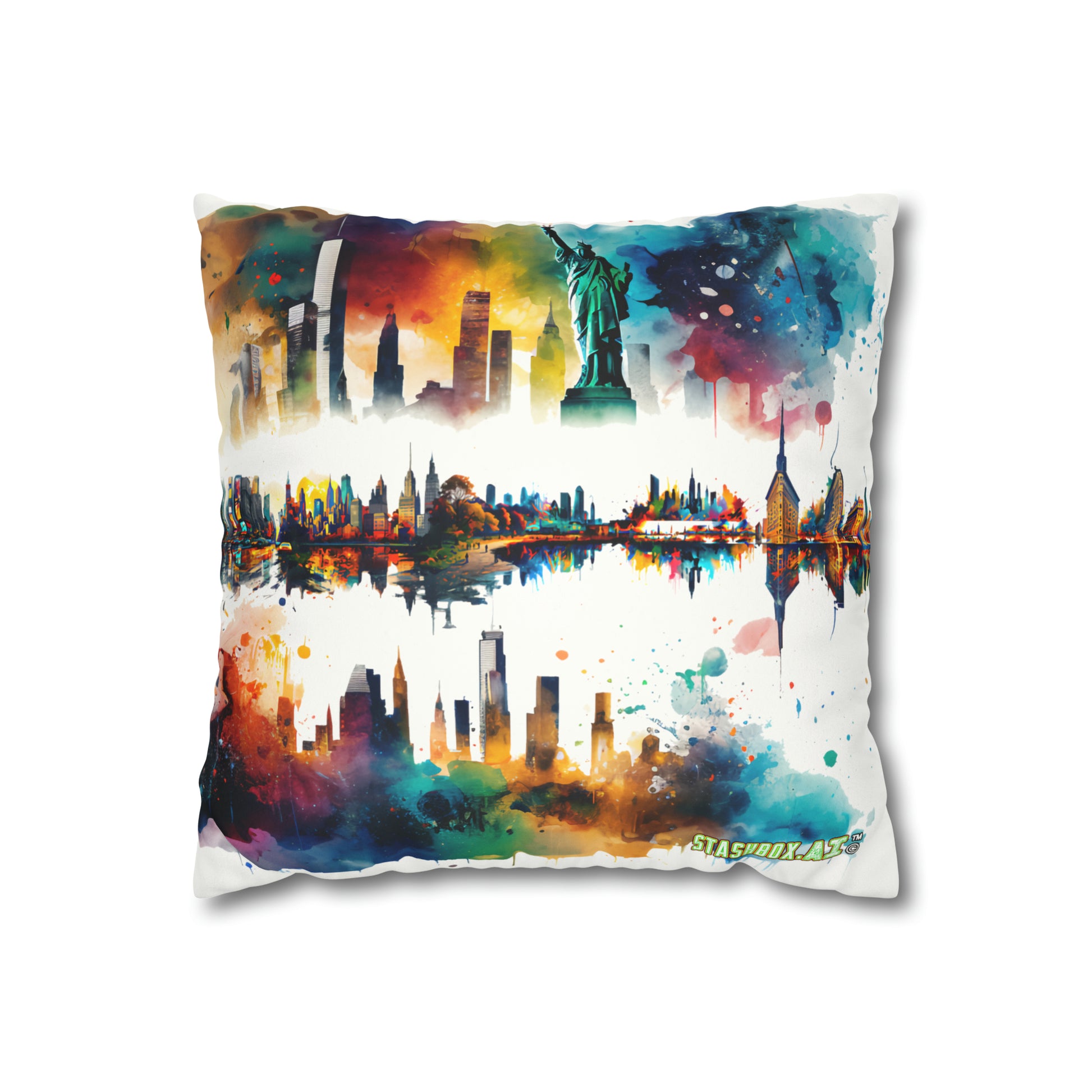 NYC Skyline Watercolor Square Pillow Case - Stashbox Exclusive