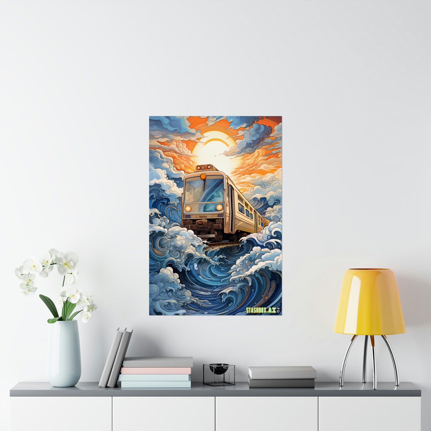 Stashbox Train Design #015: Psychedelic Train in Ocean Waves Poster
