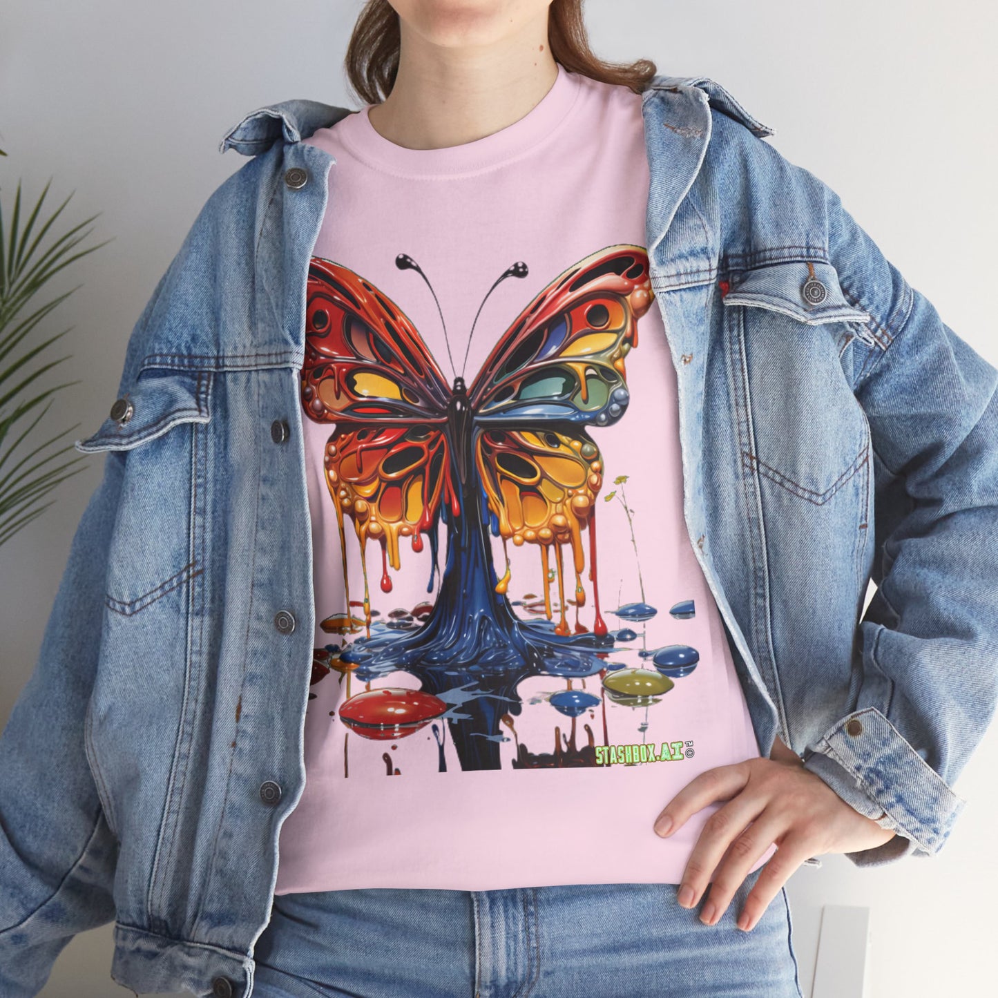 Unisex Heavy Cotton Tee Pop Surrealism Butterfly Design 008