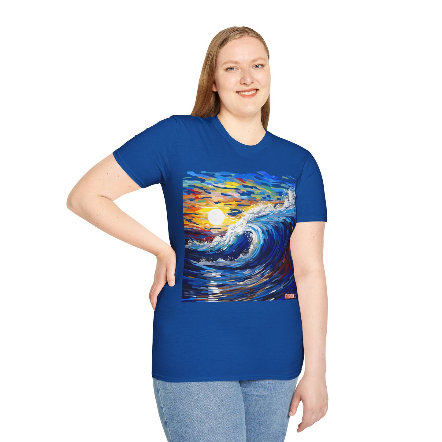 Unisex Softstyle T-Shirt Huge Ocean Wave Paint by Number Style 56