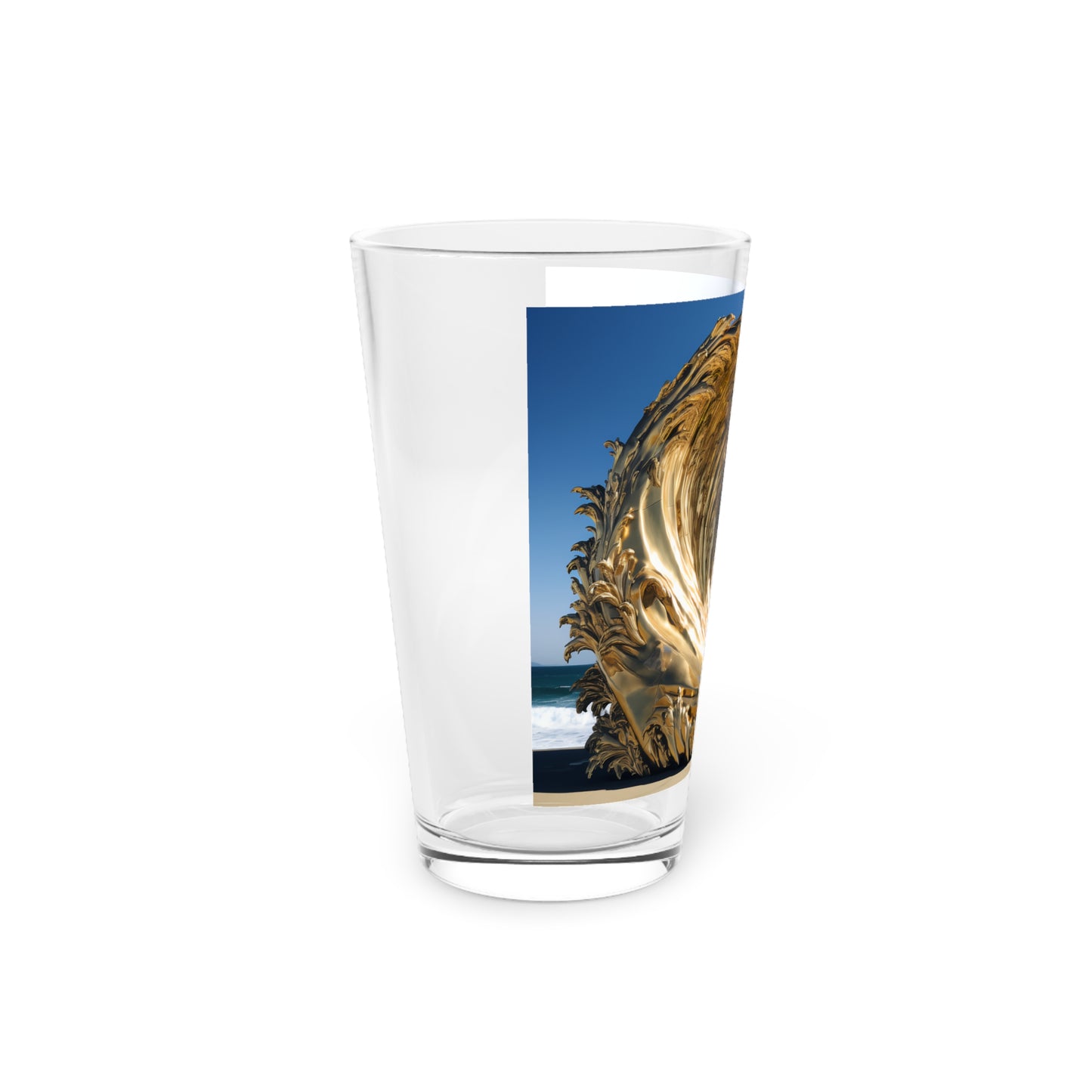 Pint Glass, 16oz Golden Wave Statue 026