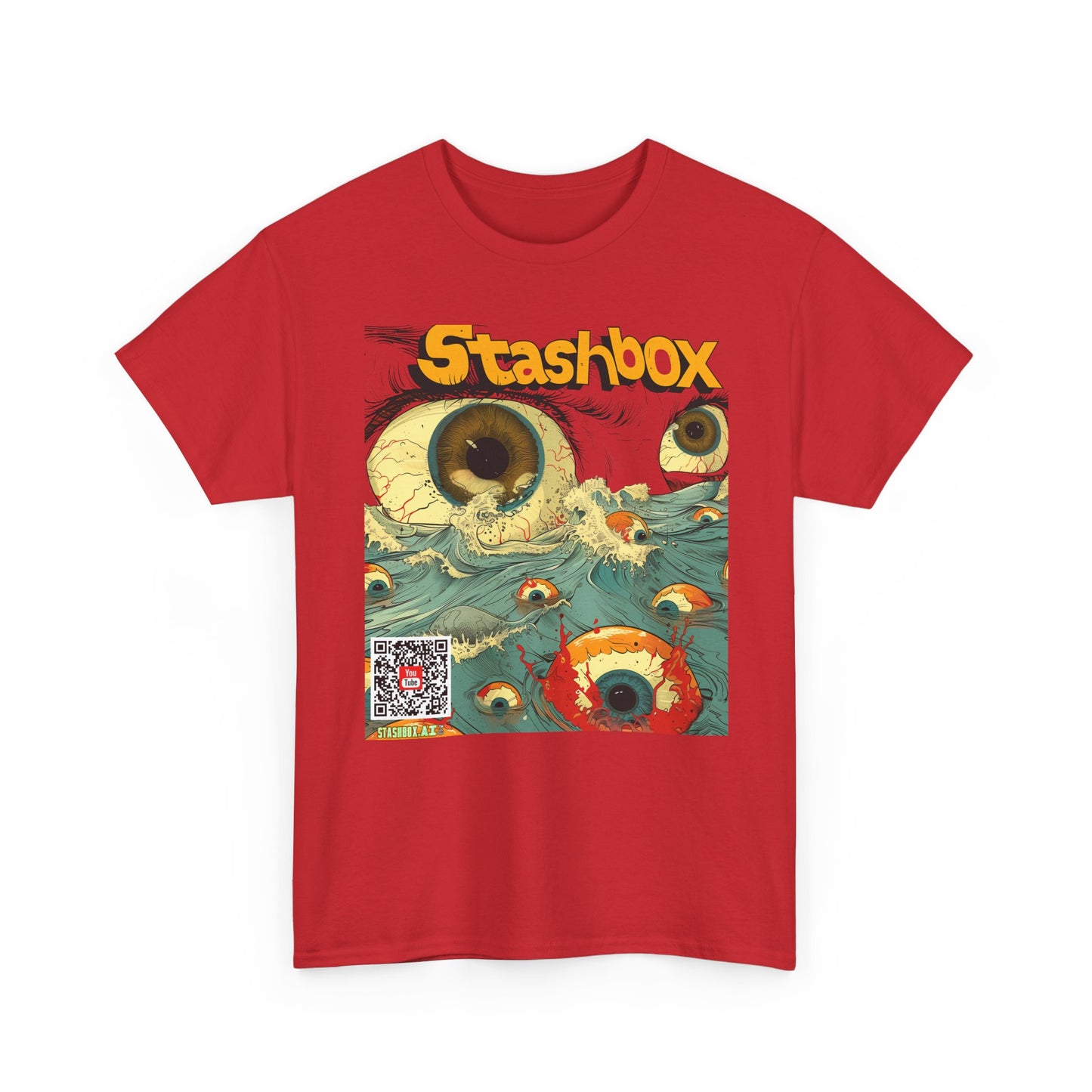 Unisex Heavy Cotton Tee Stashbox Eyeballs in Ocean Waves Design 002
