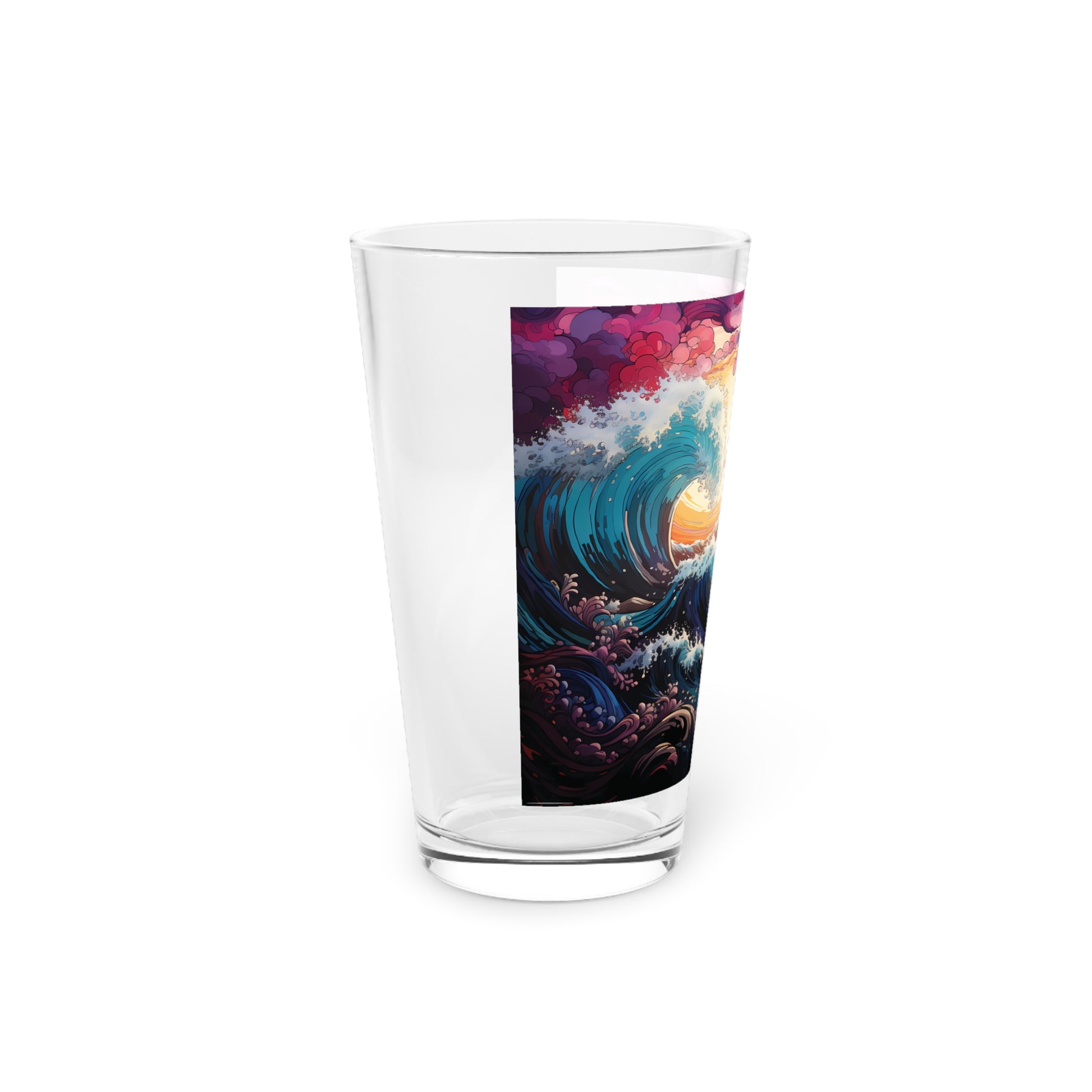 A Splash of Beauty: Stunning Ocean Wave - Colorful - Pint Glass, 16oz. Elevate your drinking experience with this captivating pint glass, showcasing the essence of ocean waves in vivid colors. Perfect for adding a touch of coastal charm to your gatherings. #OceanInspiration #VibrantWaves #StashboxStyle