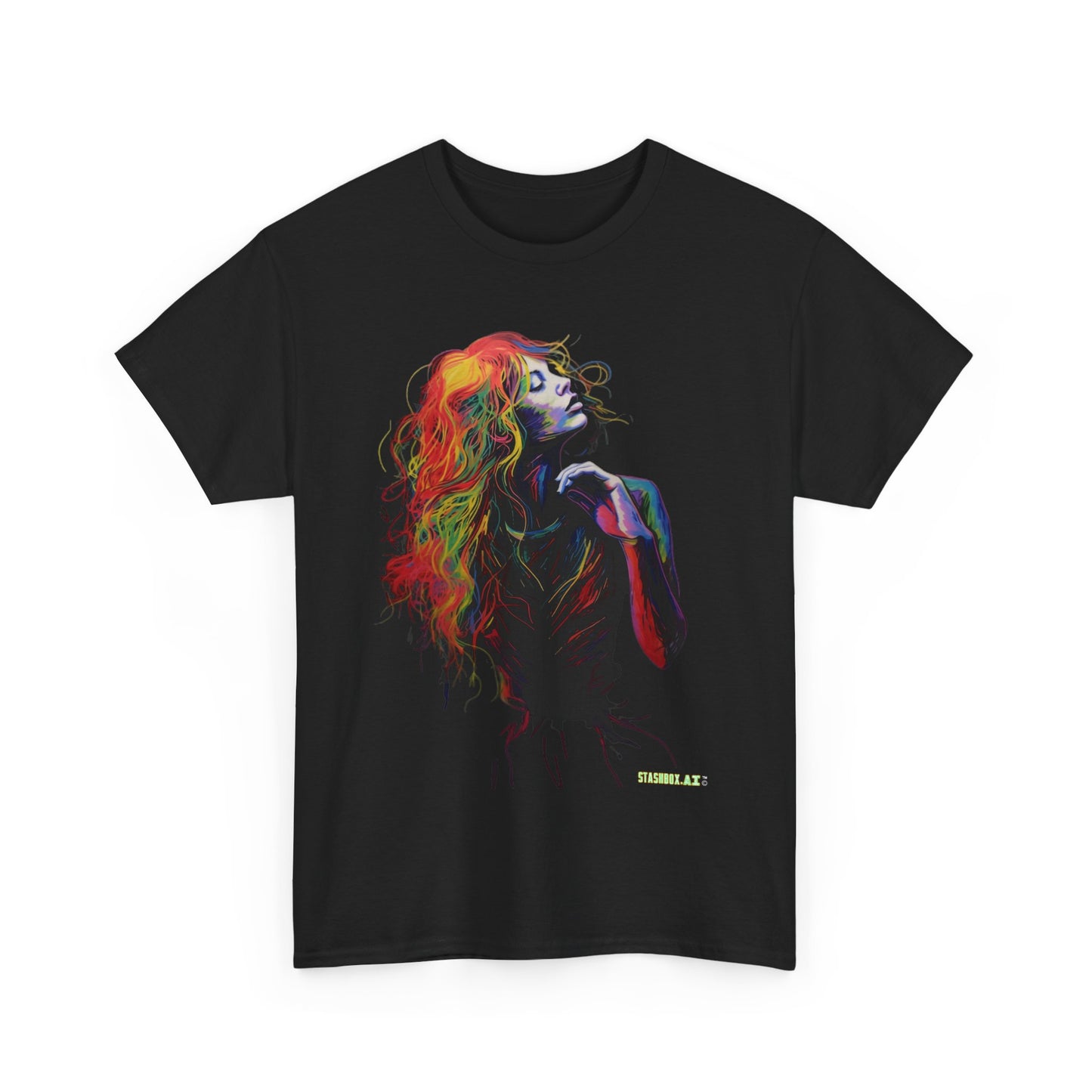 Unisex Heavy Cotton T-Shirt Beautiful Woman Rainbow Ink Drawn  010