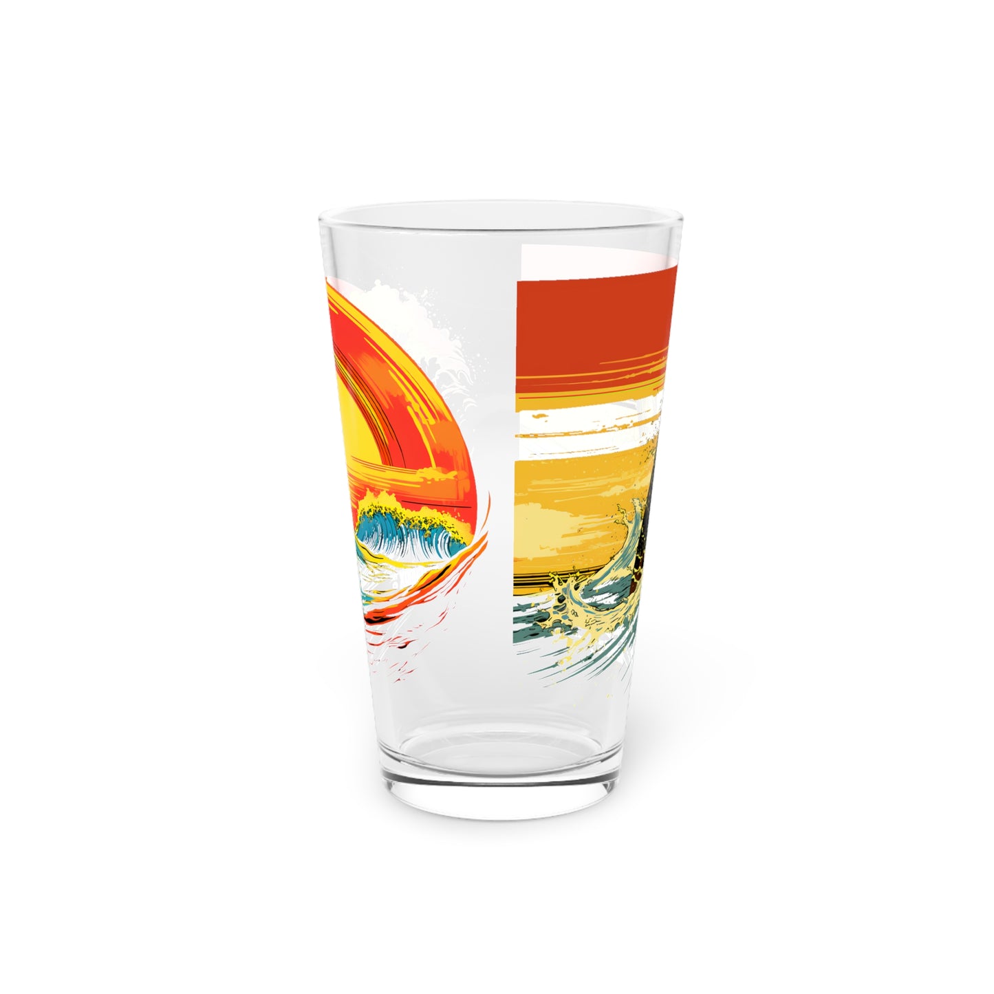 Pint Glass, 16oz - Classic Surfing Wave 2 Design in 1 - Waves 66a & 66b