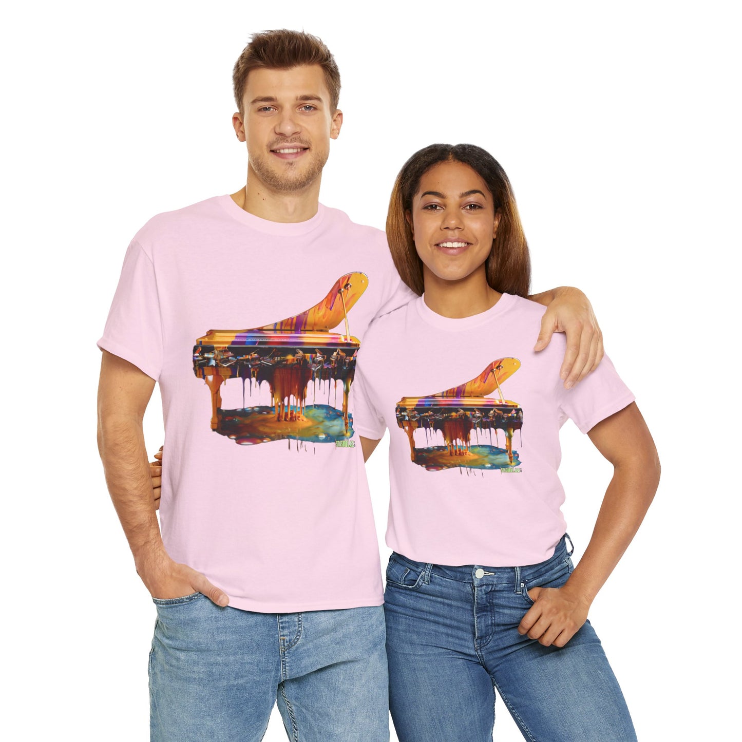 Unisex Heavy Cotton Tee Vibrant Color Dripping Piano Knolling Art 008