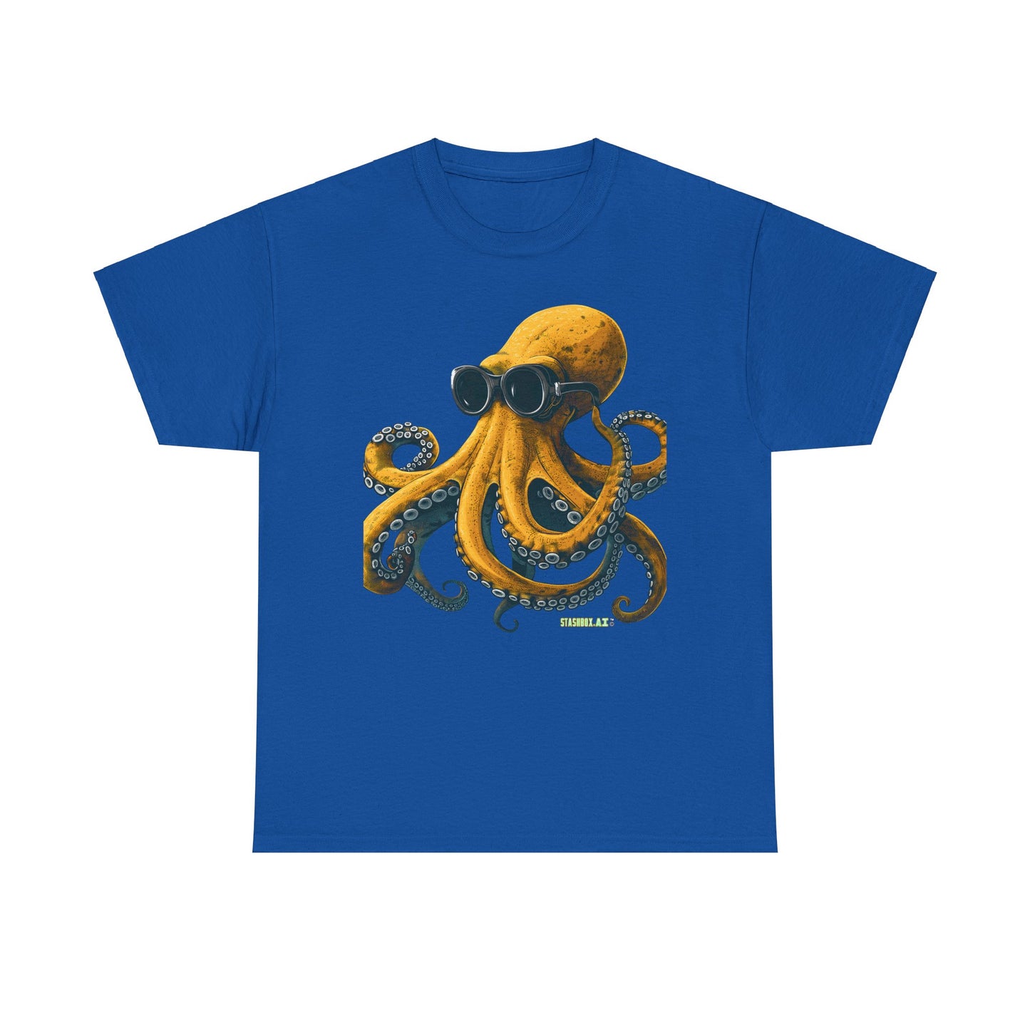 Unisex Adult Size Heavy Cotton Tshirt Drawn Yellow Octopus 001