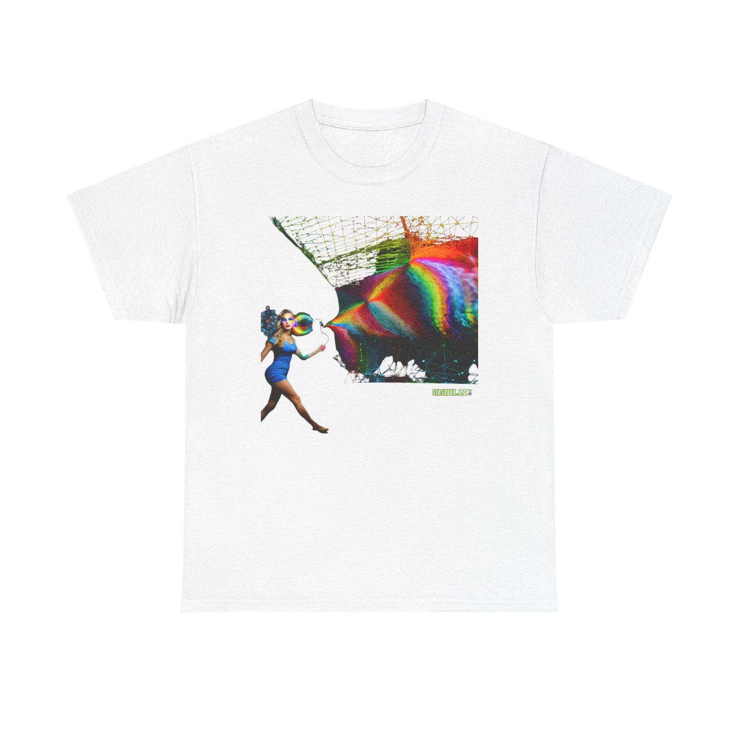 Unisex Heavy Cotton T-Shirt  Beautiful Woman Rainbow Ink Drawn 007