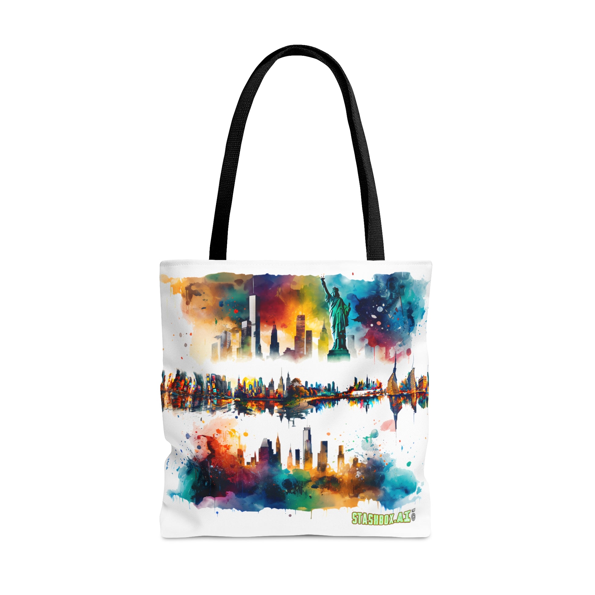 NYC Skyline Watercolor Tote - Stashbox Exclusive - #NYC #UrbanChic #CityscapeDesign #StashboxArt #FashionStatement