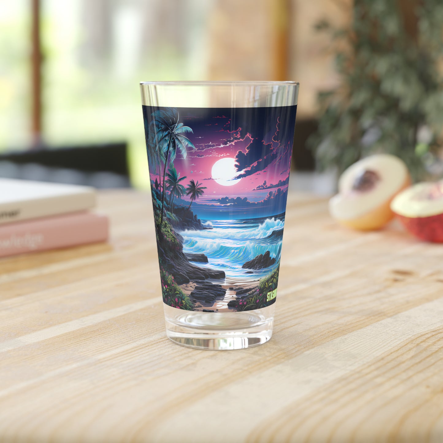 Transport yourself to a Tropical Paradise Beach Night Sky with our Pint Glass - Waves Design #018. Crafted by Stashbox.ai, this 16oz glass mirrors the serene beauty of a beach night. Sip your drinks in bliss, letting the waves and stars paint a picture of tranquility.