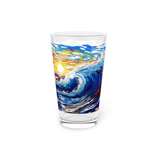 Pint Glass 16oz Huge Ocean Wave Paint by Number Style, Waves 056