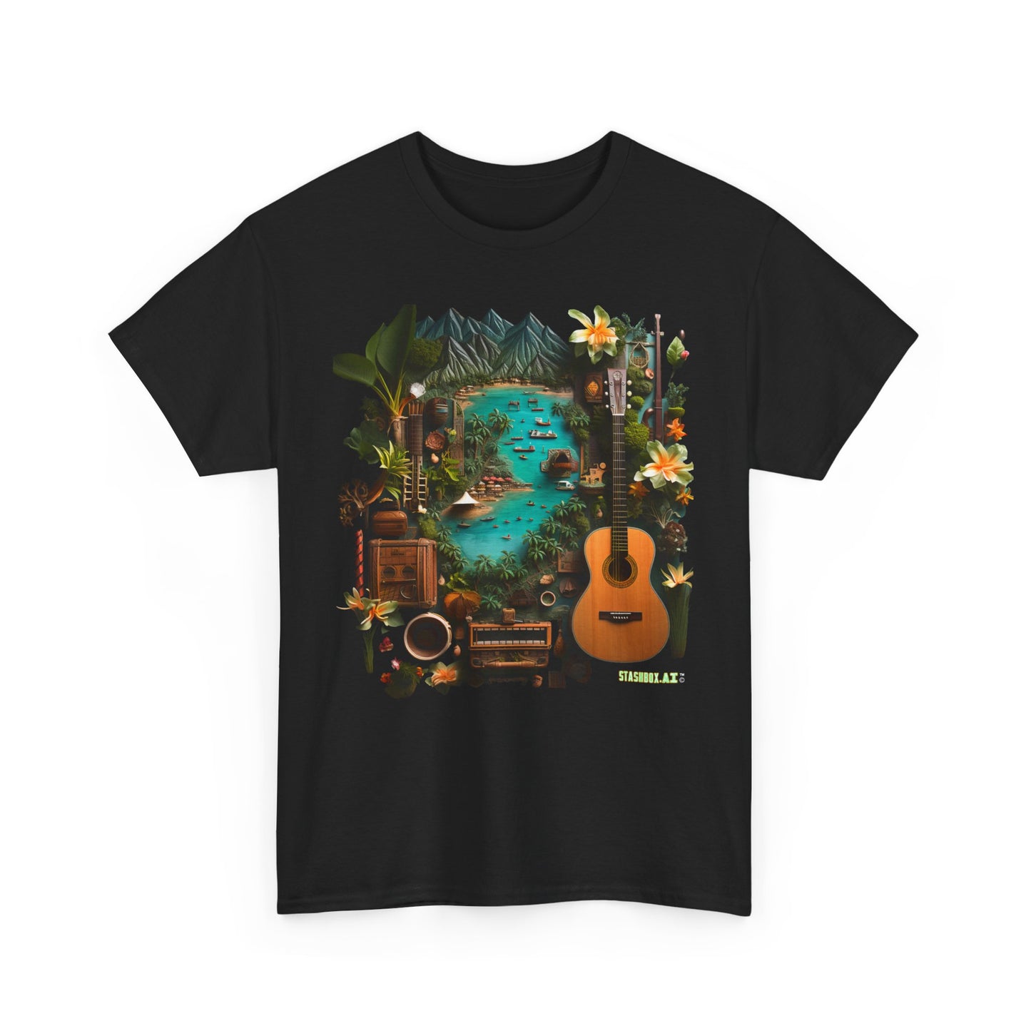 T-Shirt Adult Heavy Cotton Unisex Tahiti Tropical Knolling Abstract Art 005