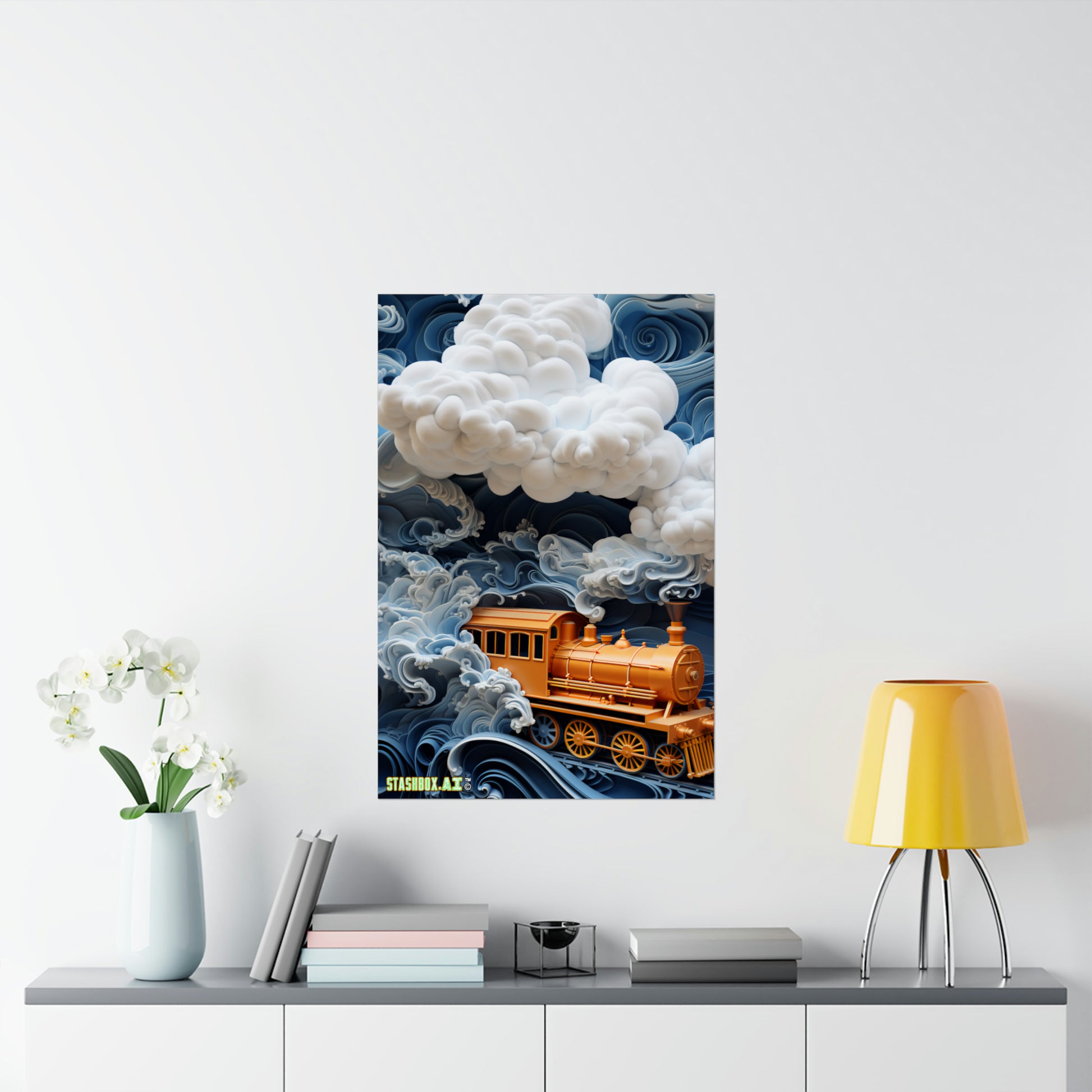Realistic & Fantastical Train in Clouds Vertical Poster