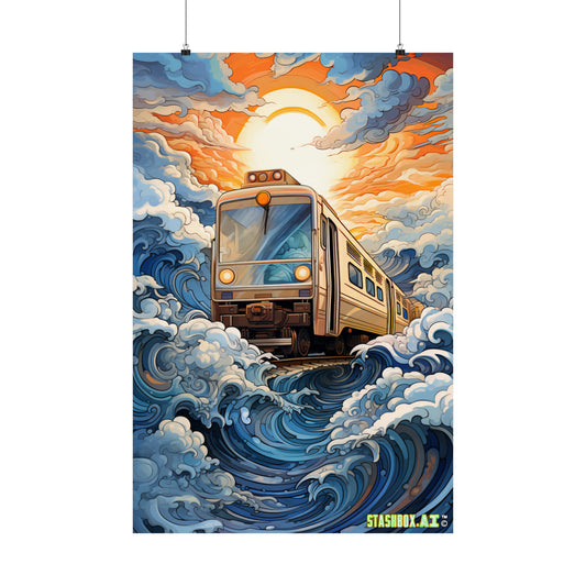 Stashbox Train Design #015: Psychedelic Train in Ocean Waves Poster