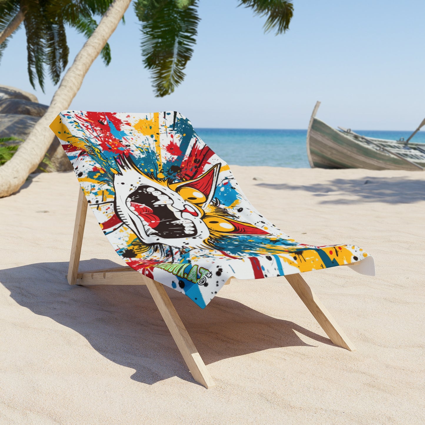 Beach Towel Bad Kitty Chaos Wild Anime Crazy Cat Towel – Vibrant Graffiti 001