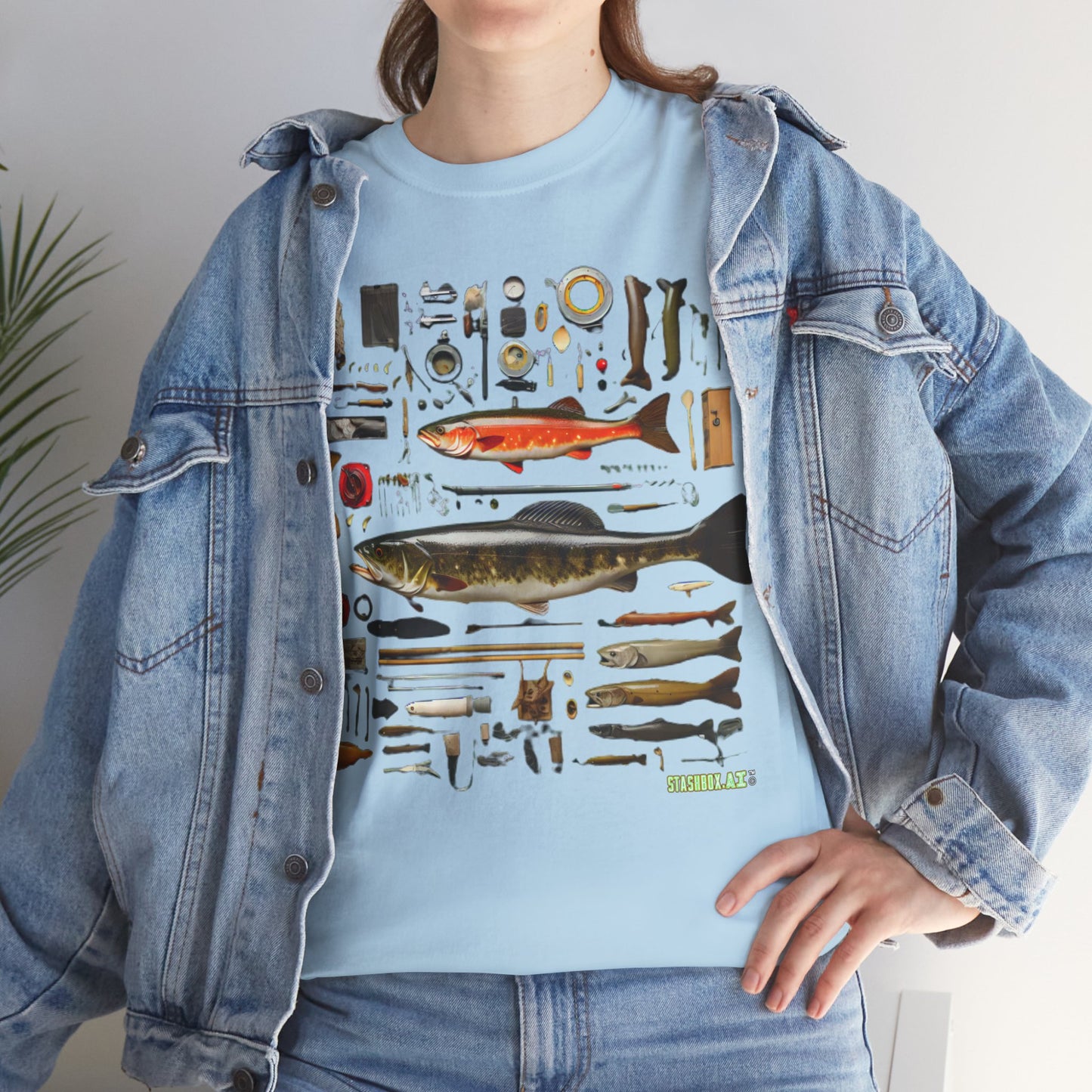 T-Shirt Heavy Cotton Unisex - Fishing for Fishermen Knolling Abstract Art 006