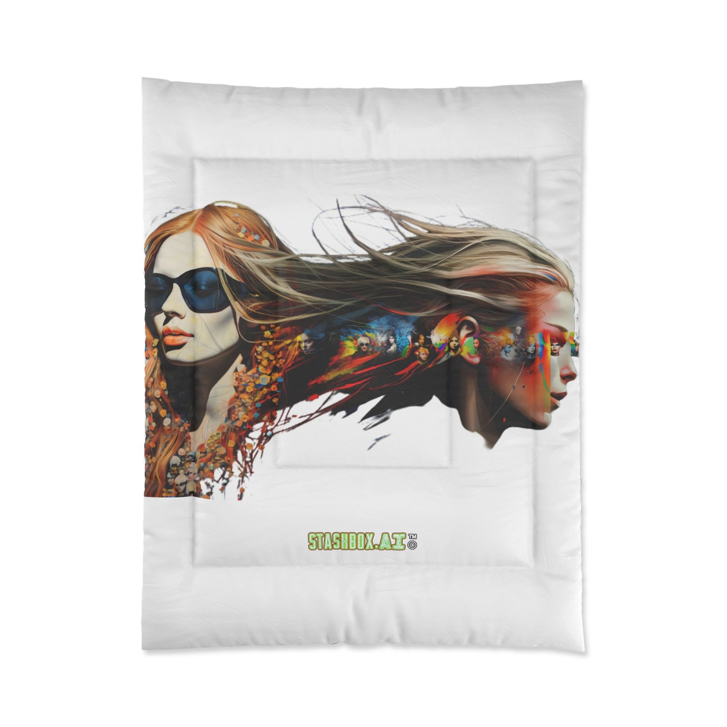 Bedding Comforter Beautiful Model w/Sunglasses Drawn with Rainbow Ink #014
