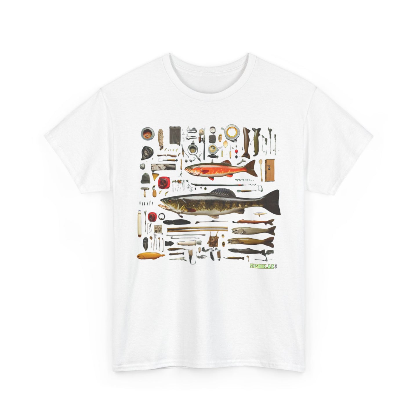 T-Shirt Heavy Cotton Unisex - Fishing for Fishermen Knolling Abstract Art 006