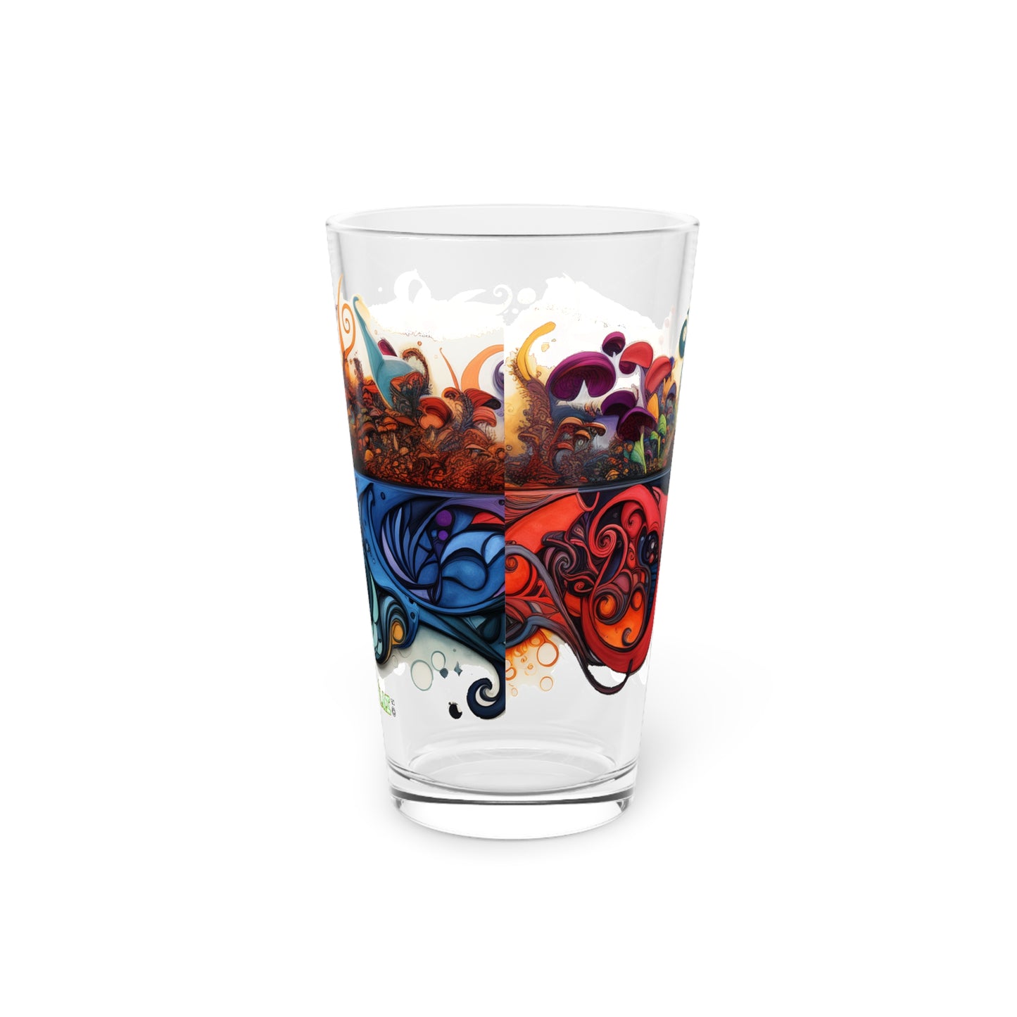 Pint Glass, 16oz Mushroom Psychedelic Design 001