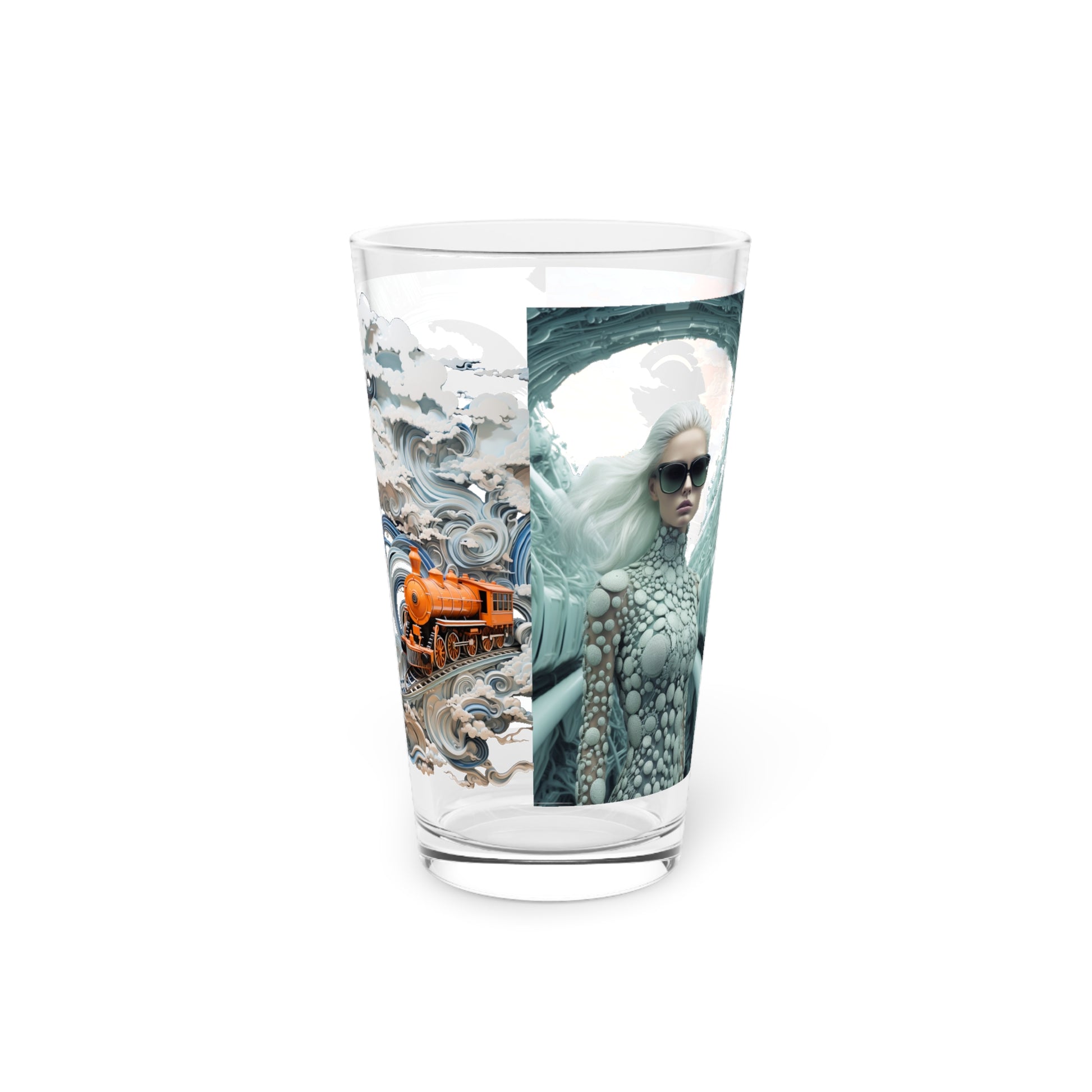 Collectible Glassware: Intriguing Train and Ocean Waves Art