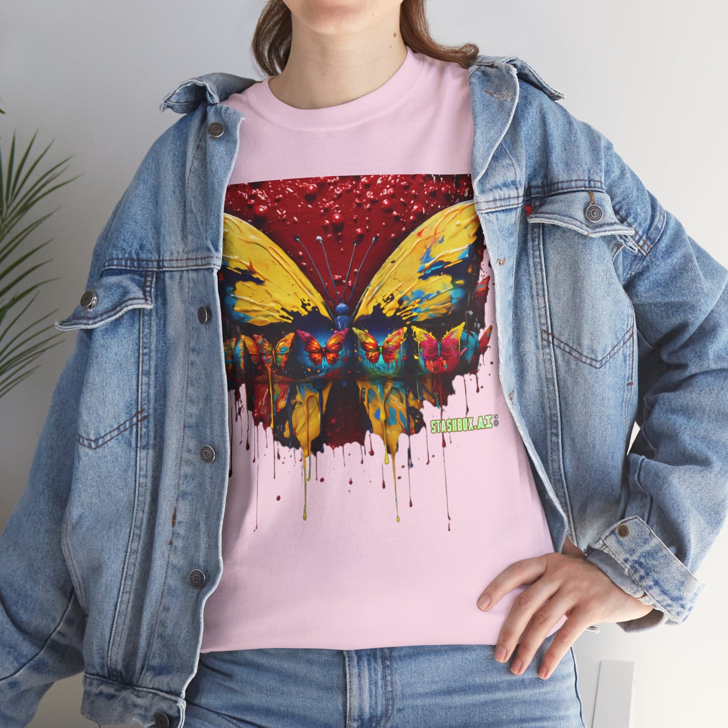 Unisex Heavy Cotton Tee Pop Surrealism Butterfly Design 010