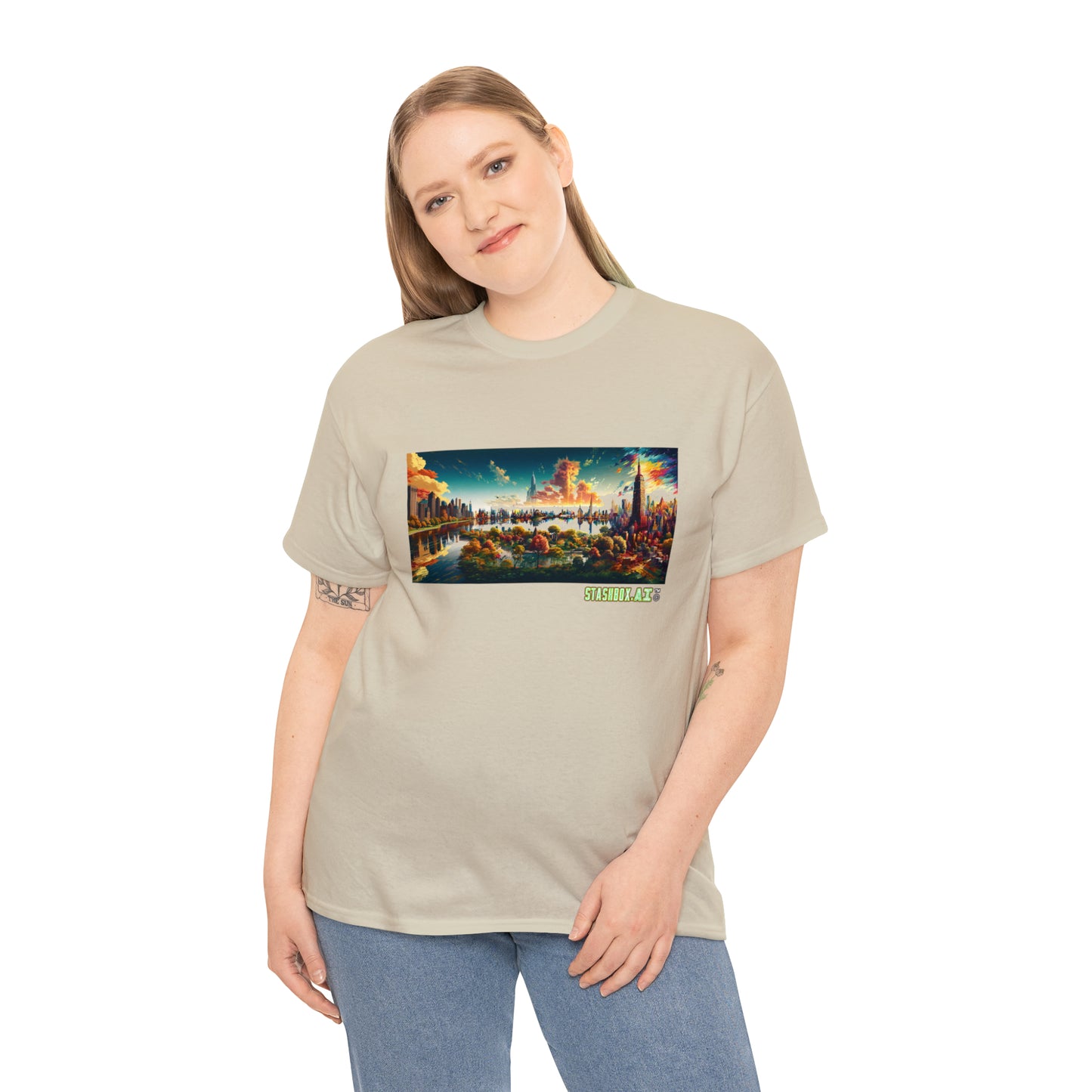 Unisex Heavy Cotton T-Shirt Dreamlike Illustration of a City New York 004