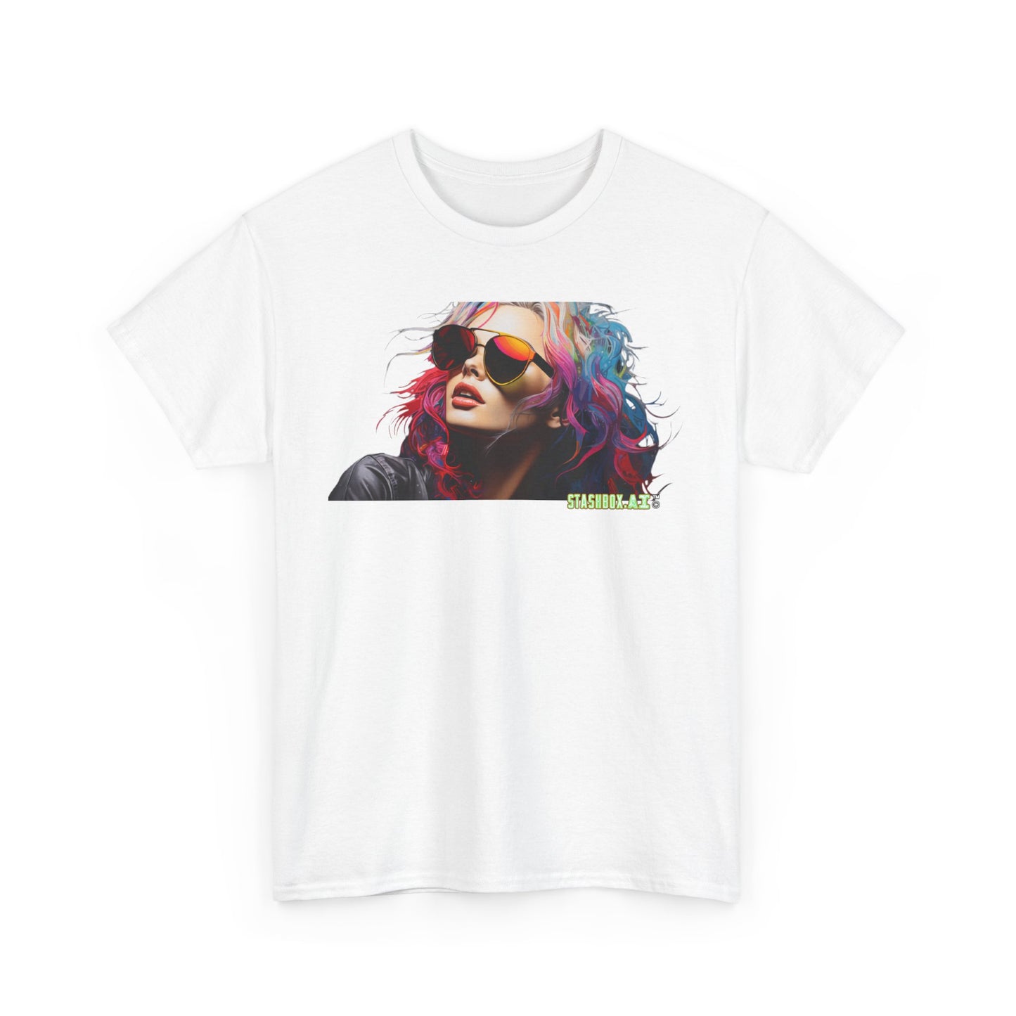 Unisex Heavy Cotton T-Shirt Rainbow Drawn Female Model 013