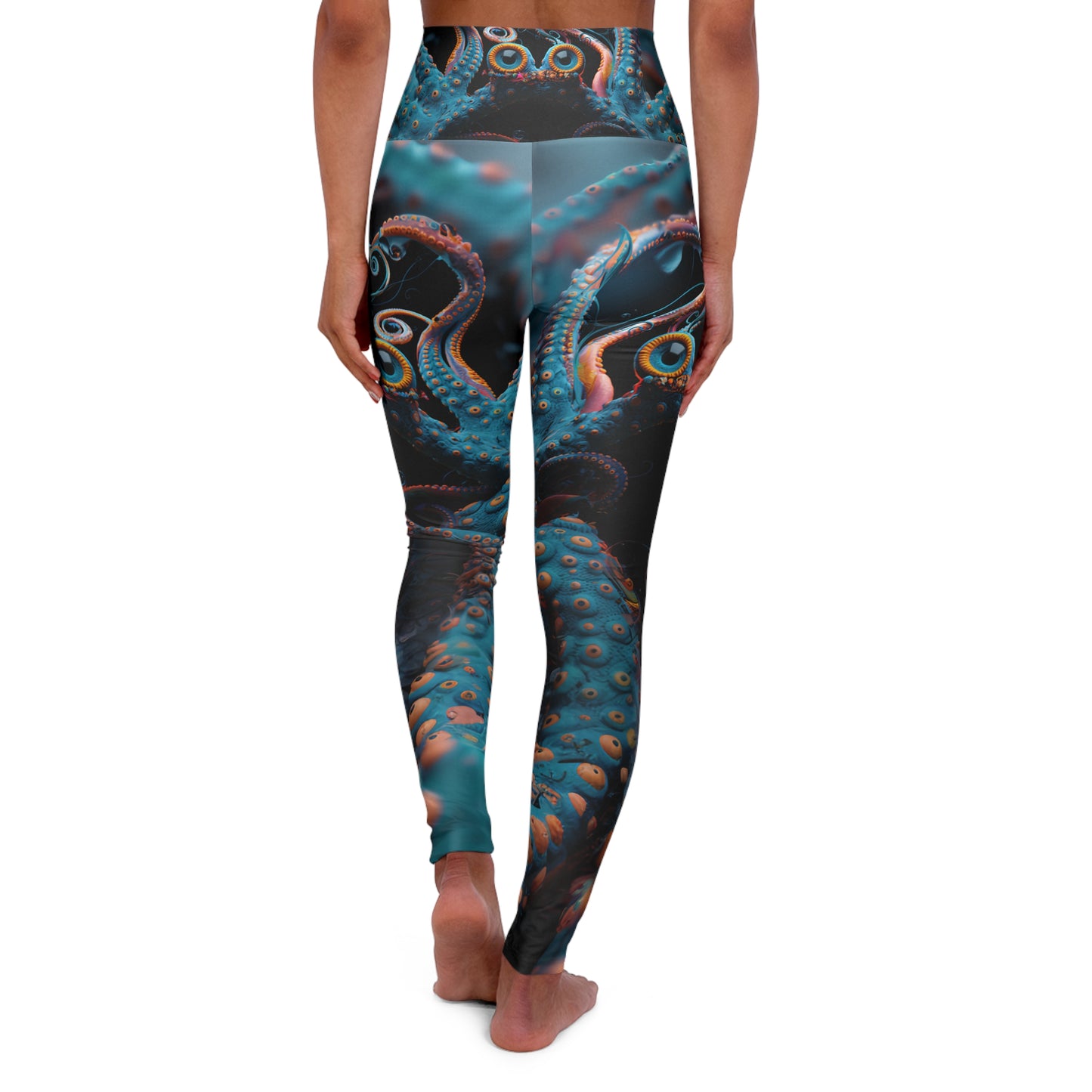 High Waisted Yoga Leggings (AOP) Turqoise Sea Creature 001