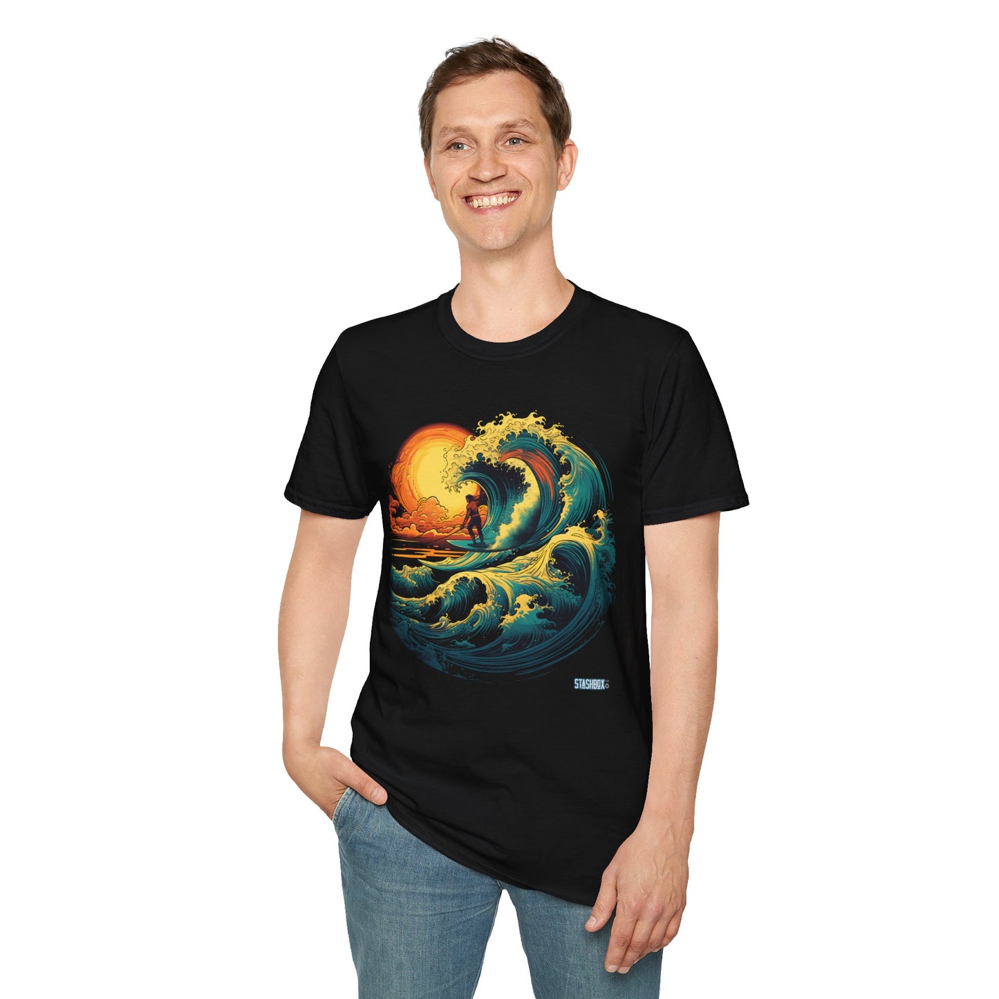 Unisex Softstyle Tshirt Colorful Sunset Wave  2 Designs on 1 44ab