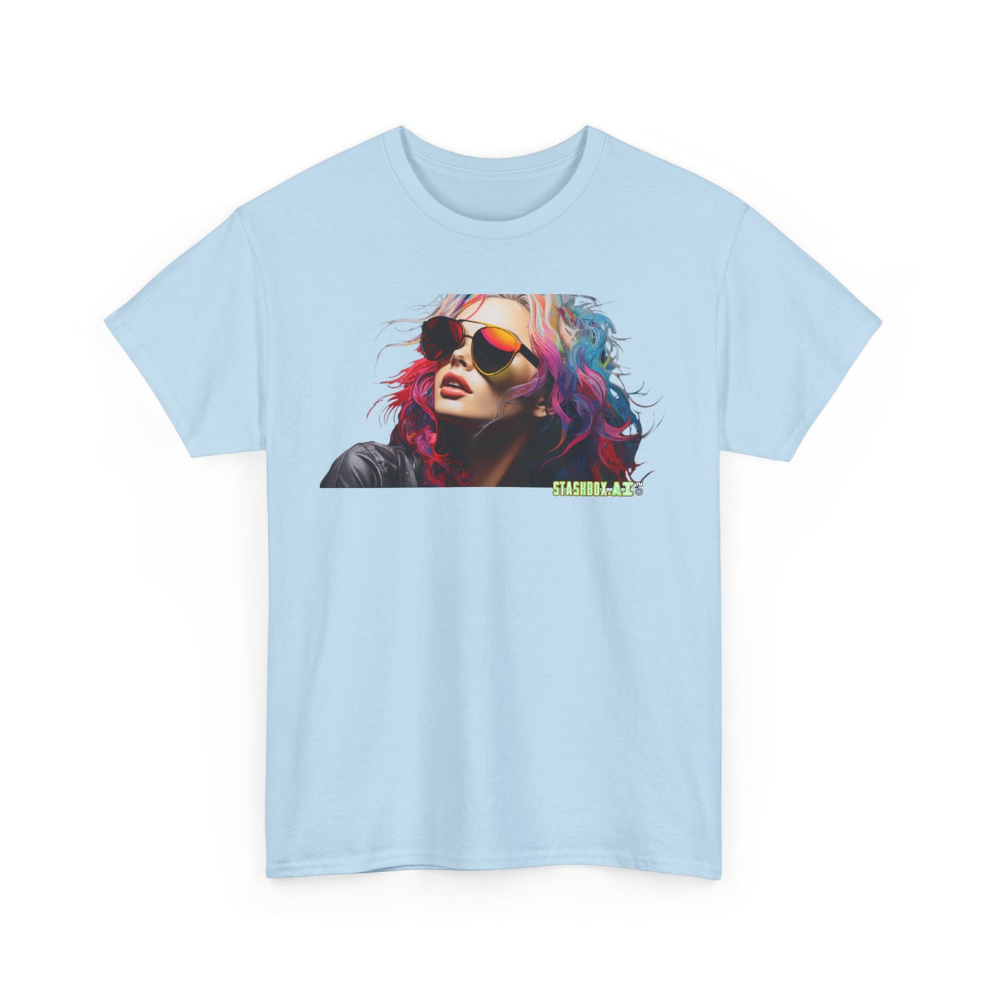 Unisex Heavy Cotton T-Shirt Rainbow Drawn Female Model 013