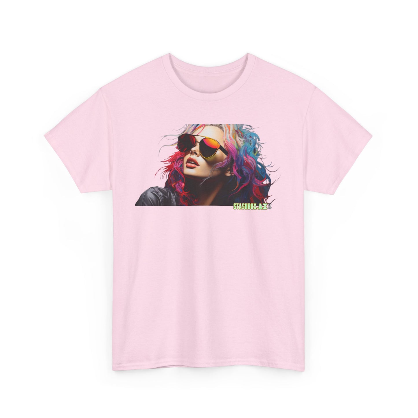 Unisex Heavy Cotton T-Shirt Rainbow Drawn Female Model 013