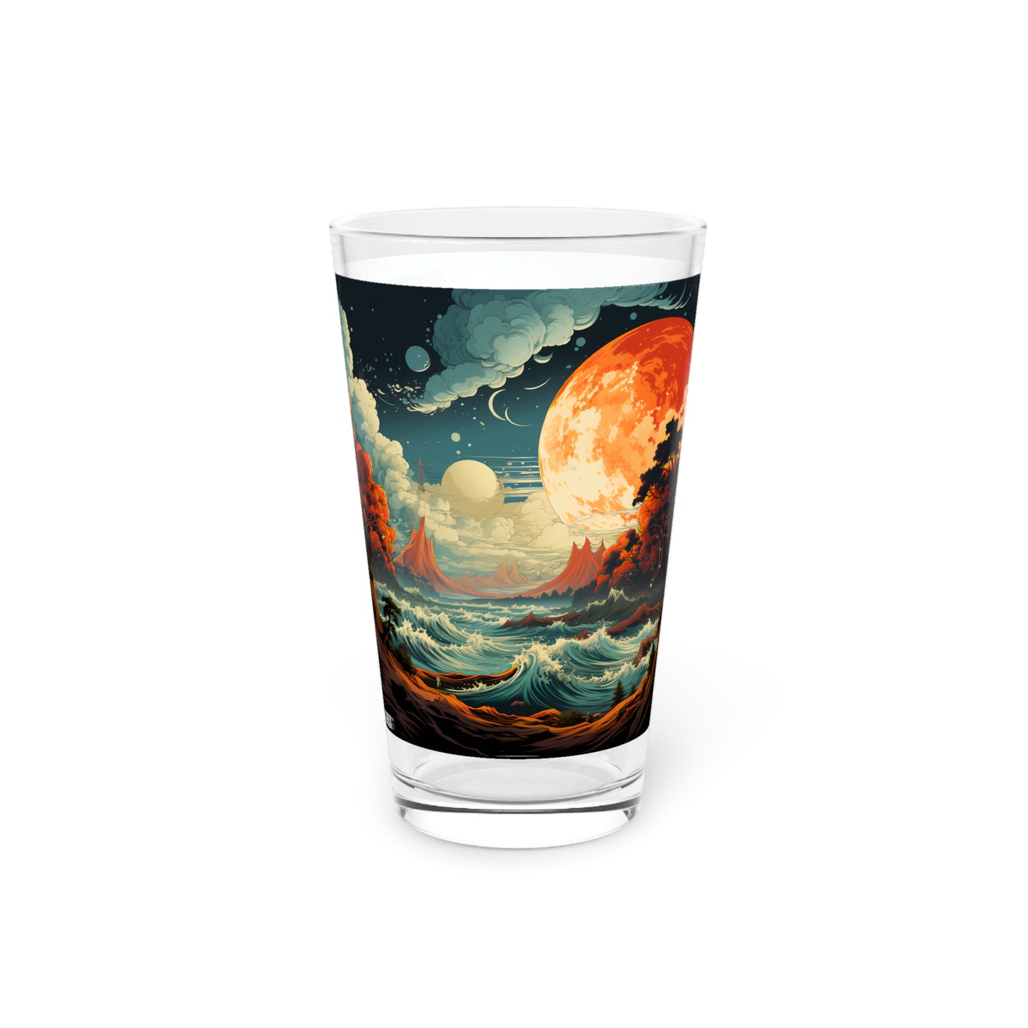 Sip in Coastal Splendor: Spacy Colorful Beach Waves Pint Glass, 16oz - Waves Design #037. Let the beach come to you with this vivid pint glass. Crafted for beach enthusiasts, its colorful waves design captures the magic of seaside sunsets. #BeachMagic #WaveArtistry #CoastalEscape