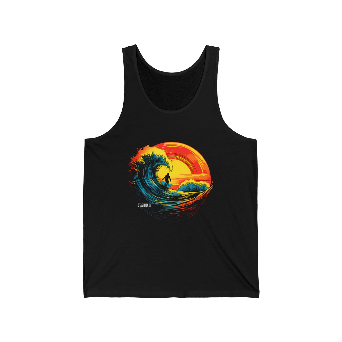 Unisex Jersey Tank Top Classic Surreal Surfer and Surfboard 66