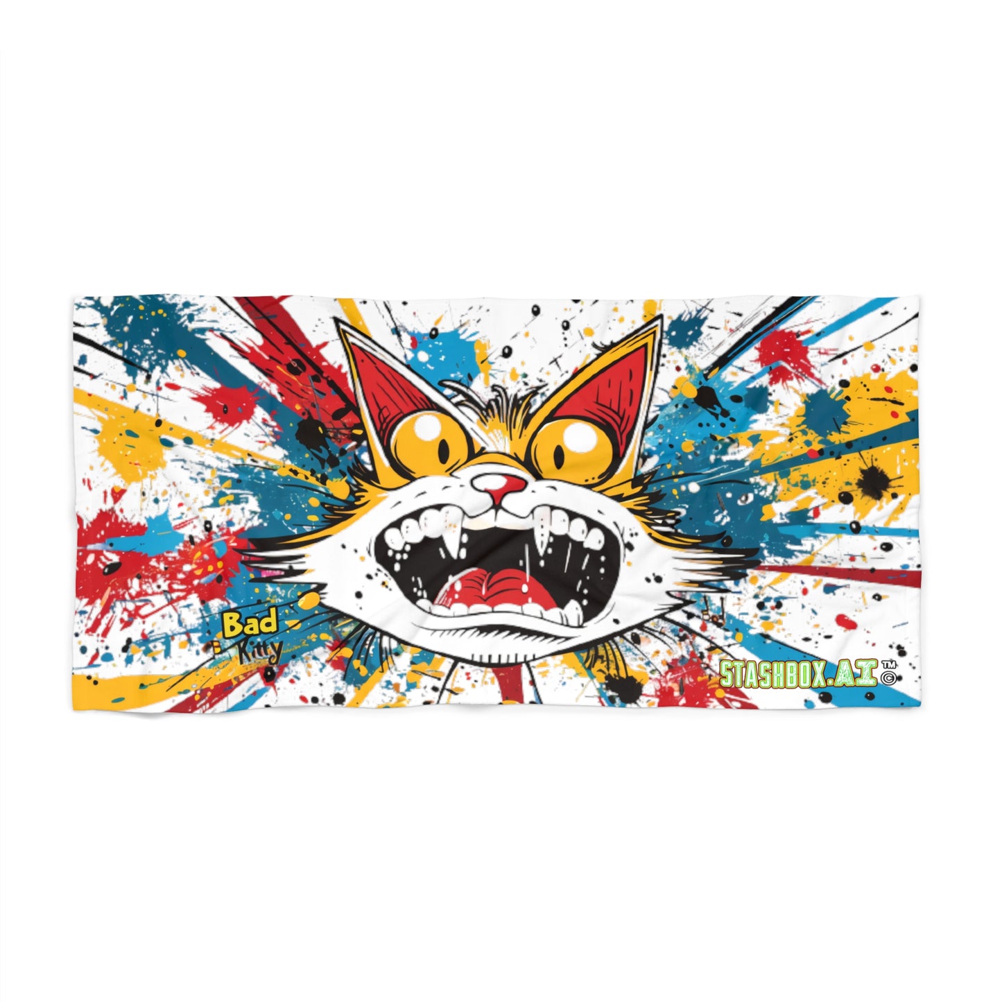 Beach Towel Bad Kitty Chaos Wild Anime Crazy Cat Towel – Vibrant Graffiti 001