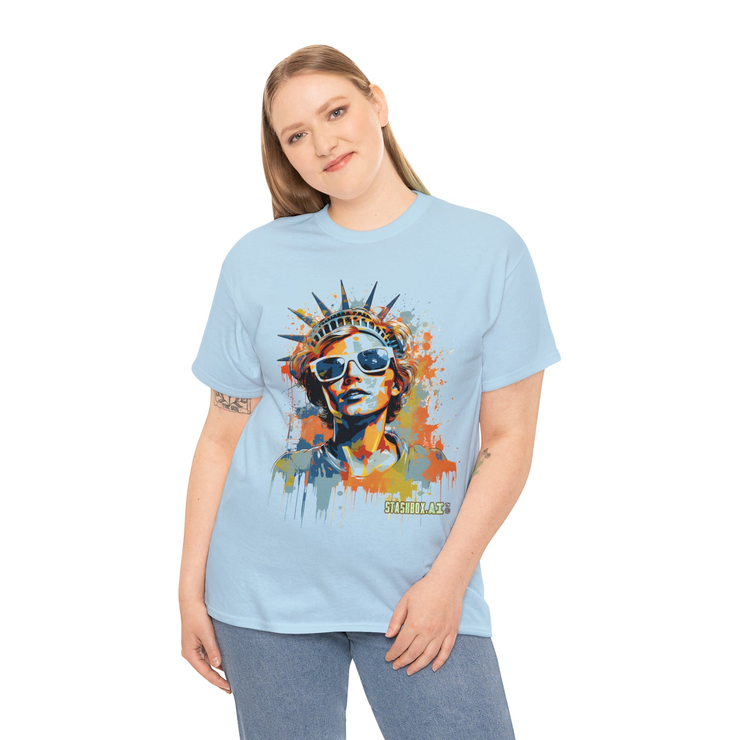 Unisex Heavy Cotton T-Shirt Statue of Liberty New York City Drip Art 001