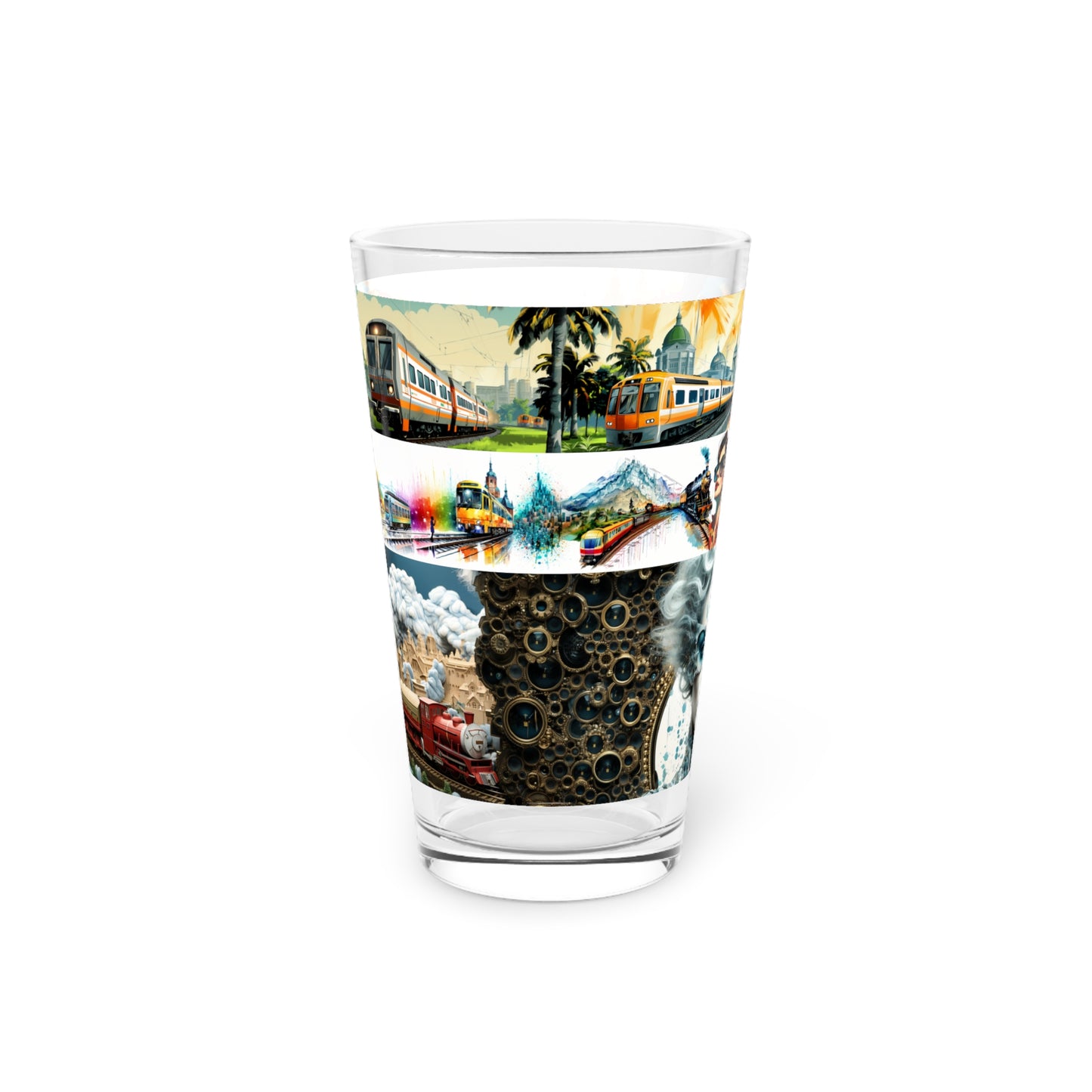 Unique 16oz Glass with Train Montage Designs - Stashbox Collection