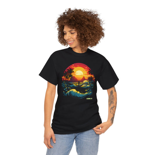 Unisex Heavy Cotton Tshirt Perfect Beach Sunset w/ Waves 036