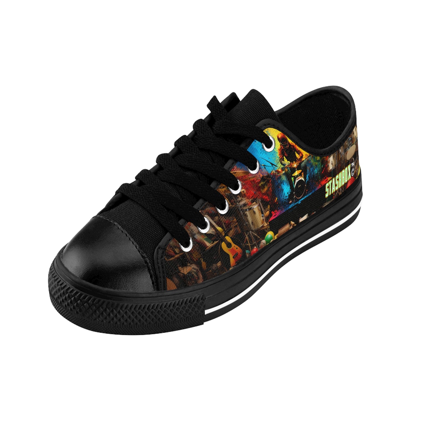 Rasta Drummer Green Yellow Red Color Explosion - Custom Men's Sneakers - Music Design #001